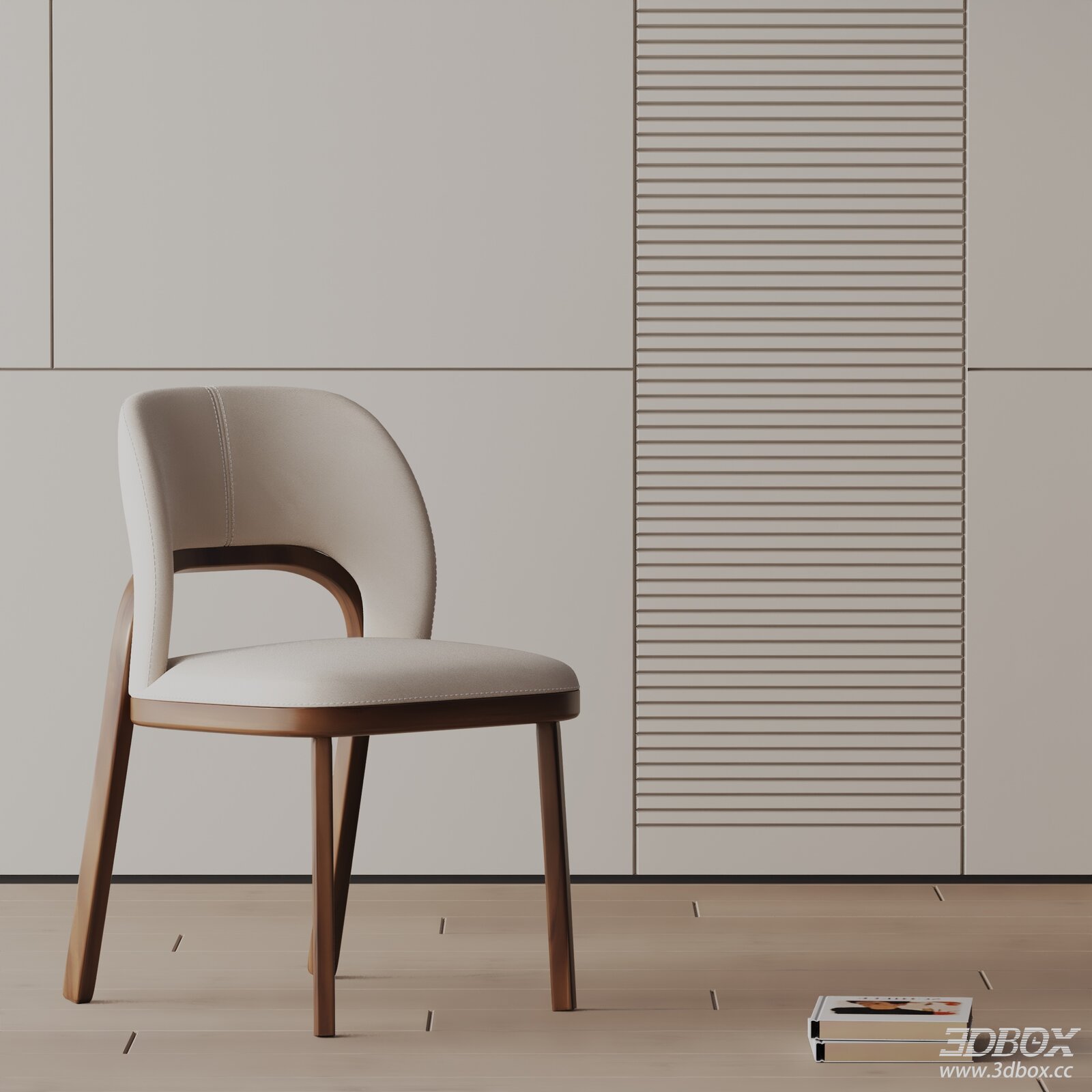 Modern Upholstered Wooden Dining Chair 3D model - front view