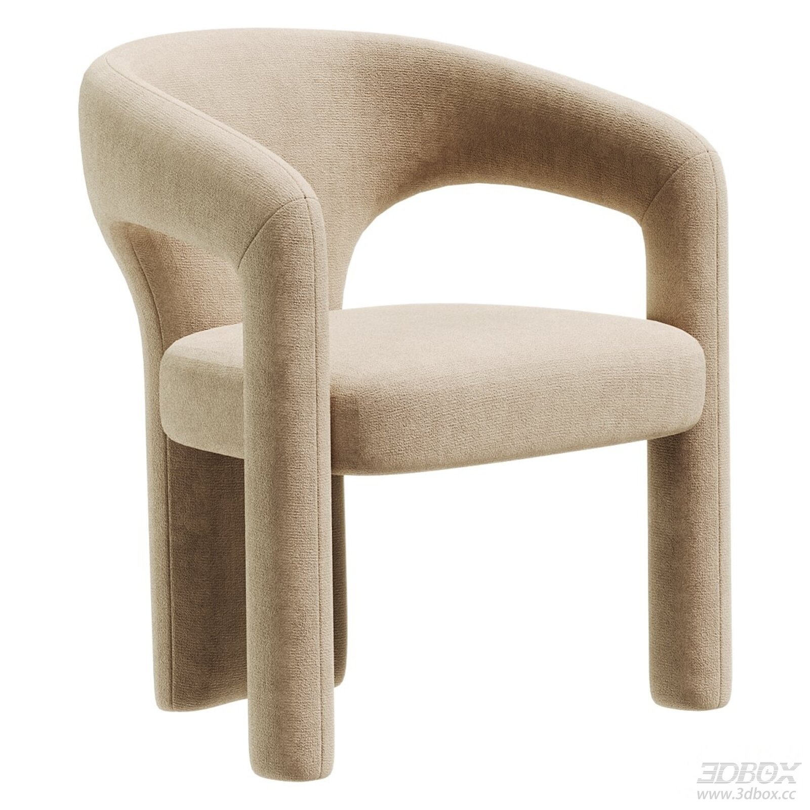 Modern Beige Fabric Upholstered Armchair 3D model - front view