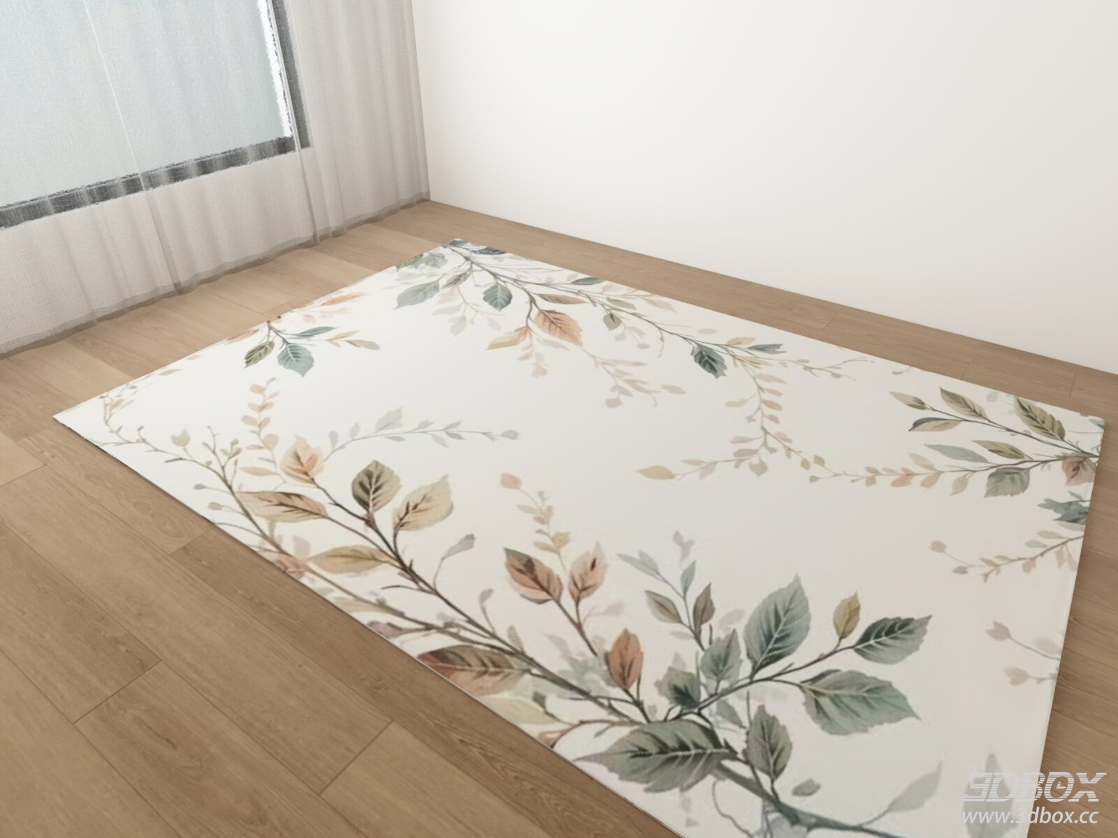 Watercolor Leaf Pattern Soft Fabric Carpet 3D model - front view