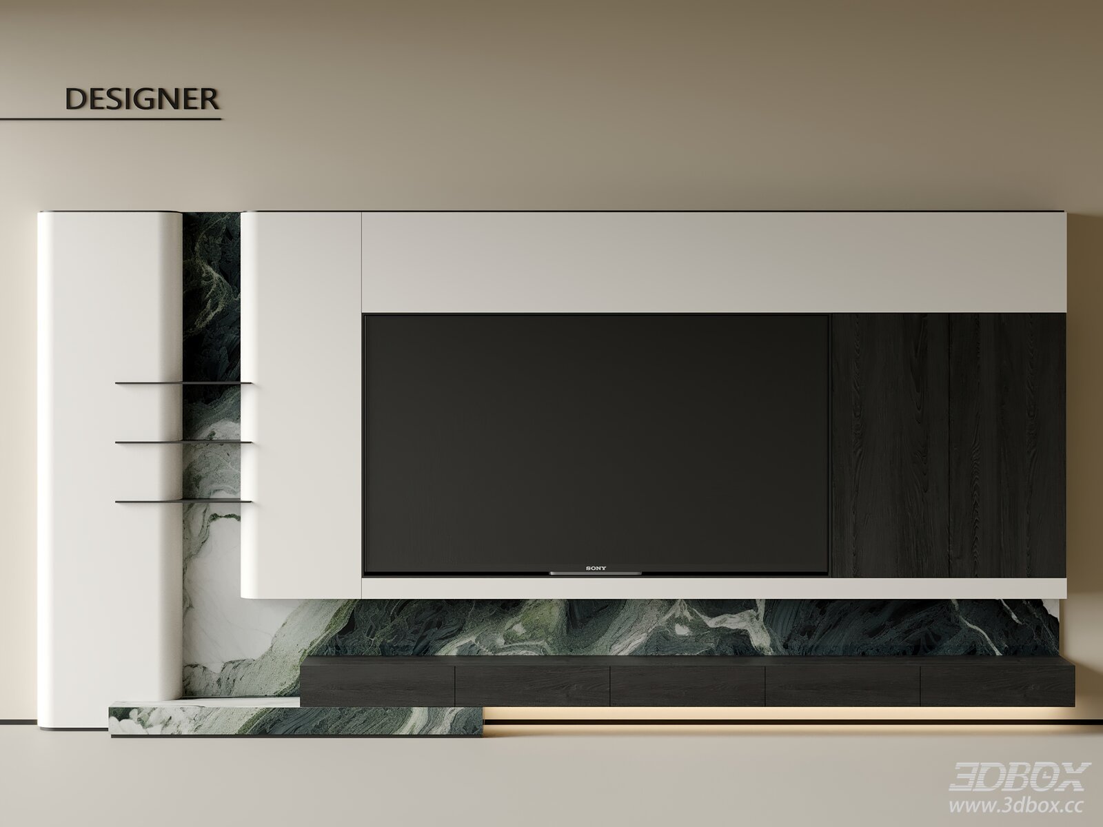 Modern Italian Style TV Wall Unit 3D model - front view