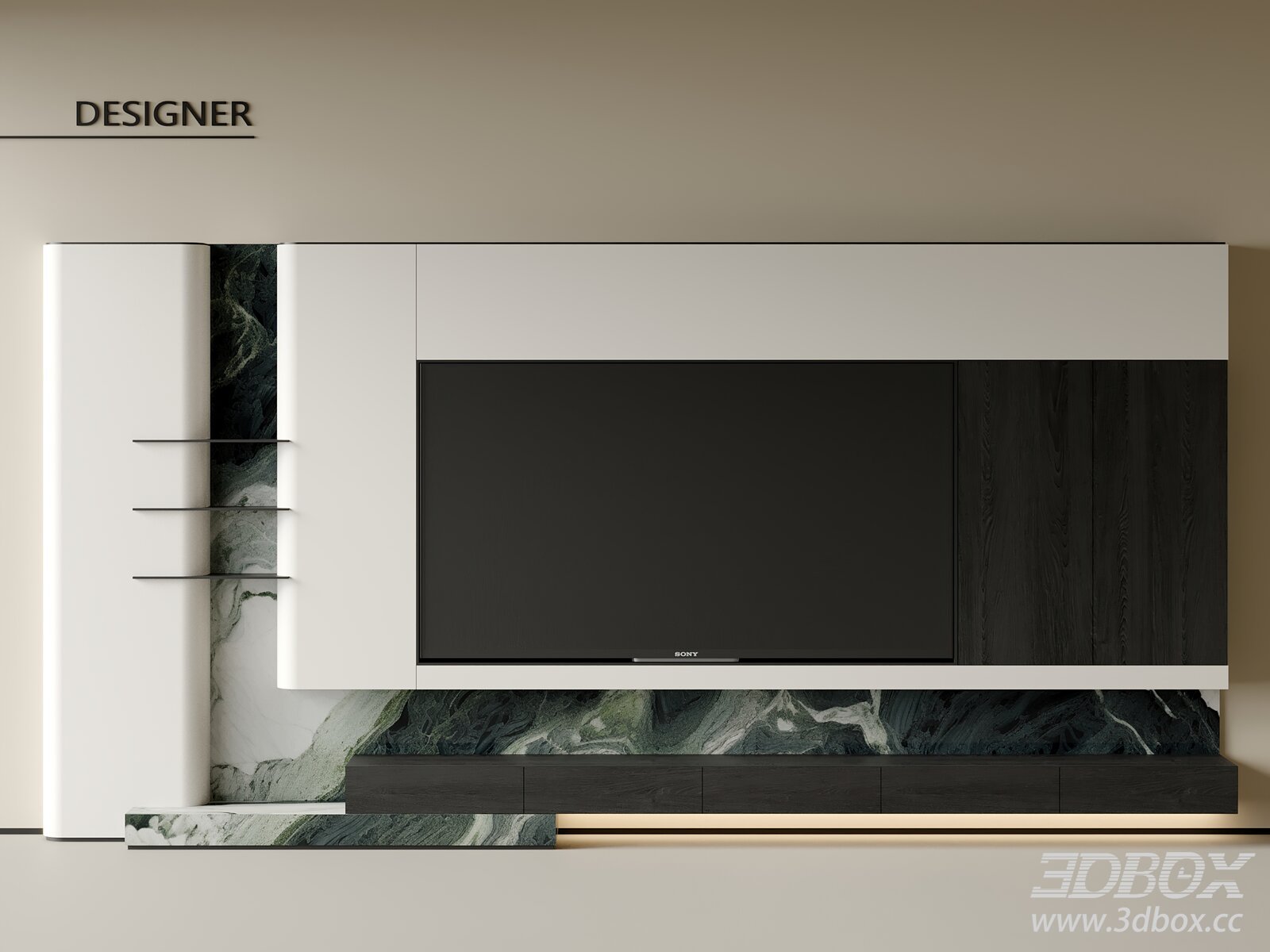 Modern Italian Style TV Wall Unit 3D model - thumbnail 1
