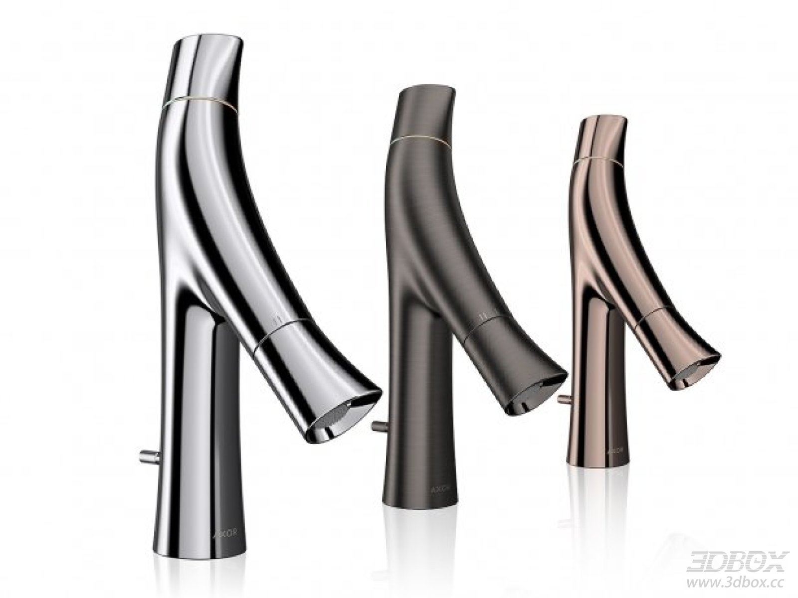 Modern Curved Bathroom Faucet Set 3 Finishes 3D model - front view