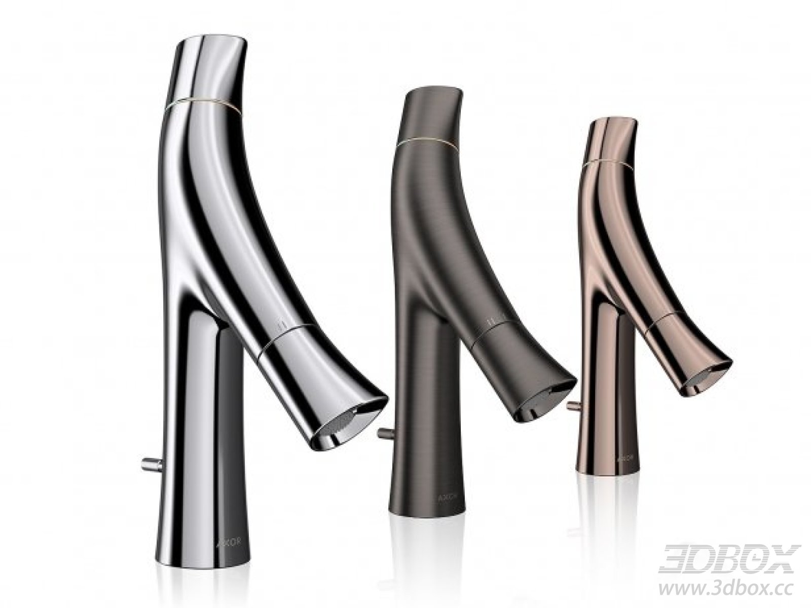 Modern Curved Bathroom Faucet Set 3 Finishes 3D model - thumbnail 1