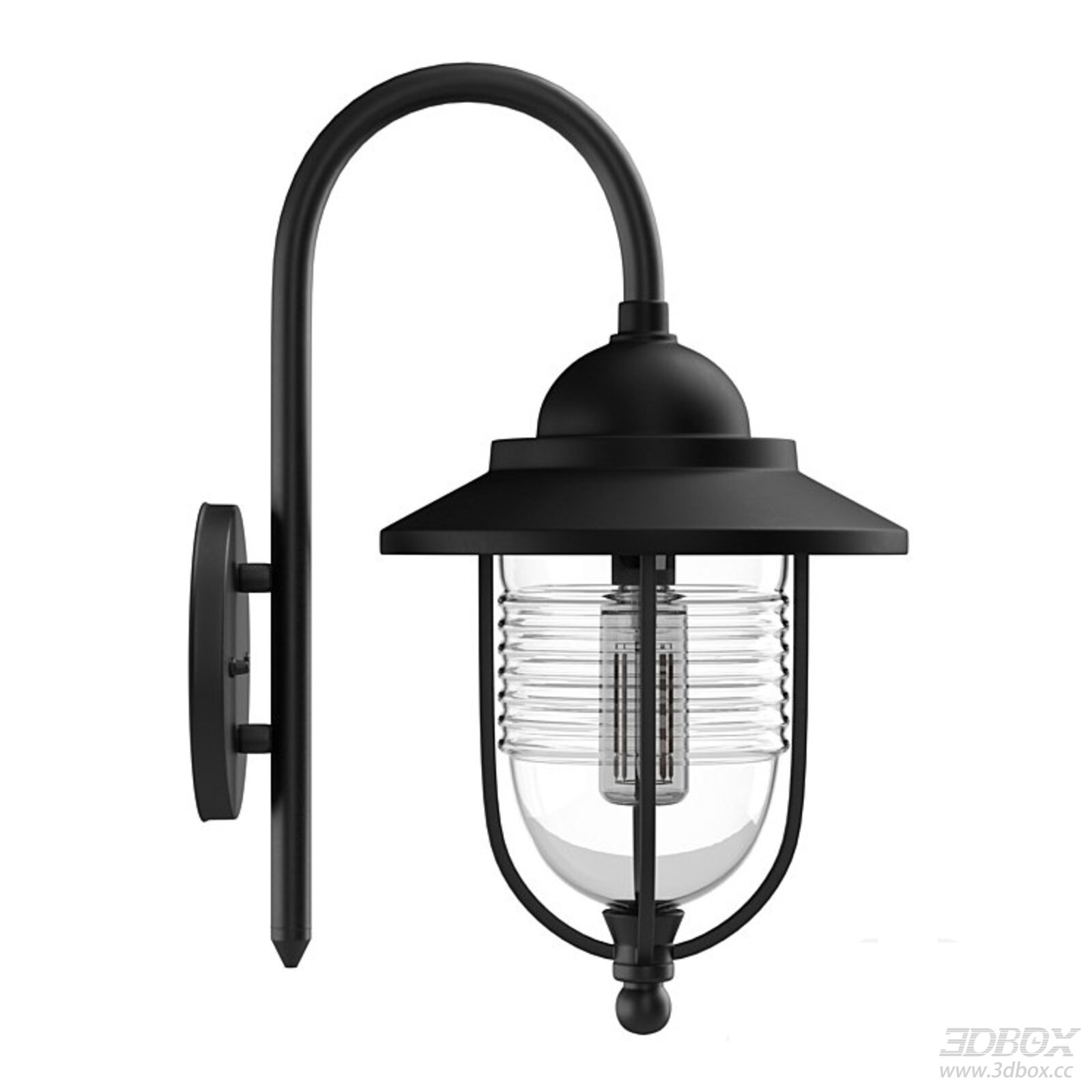 Vintage Black Metal Glass Wall Mounted Outdoor Lamp 3D model - front view