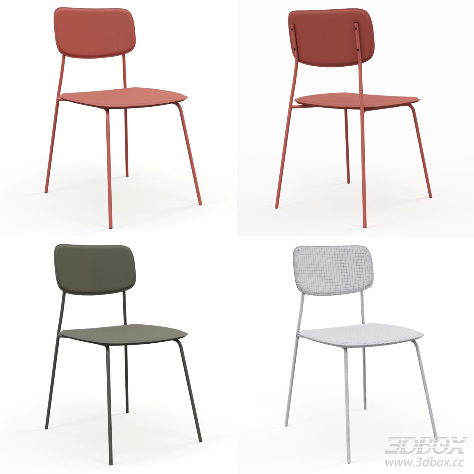 Modern Minimalist Metal Leg Dining Chair 3D model - thumbnail 1
