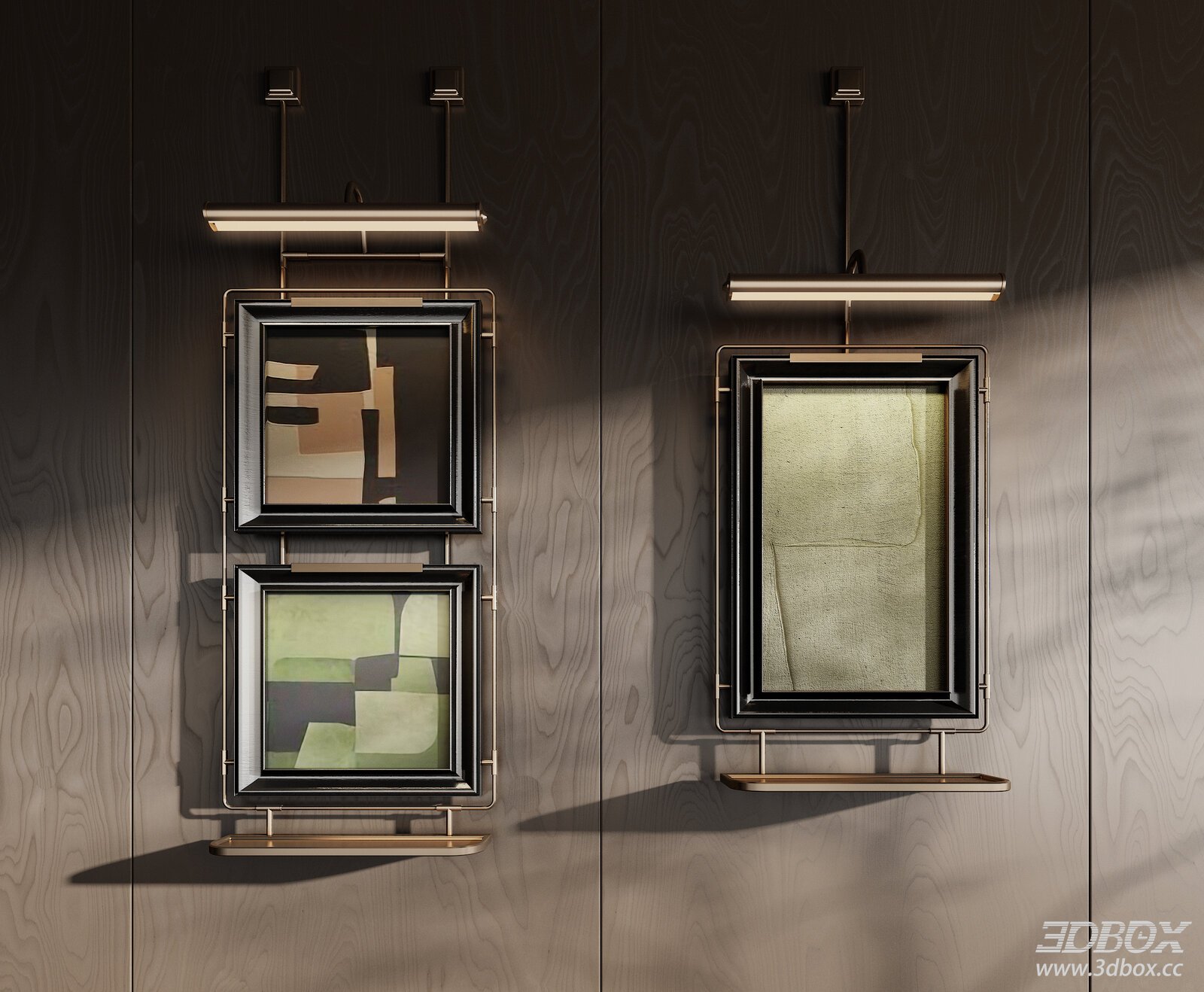 Modern Vintage Abstract Framed Wall Art Set 3D model - front view