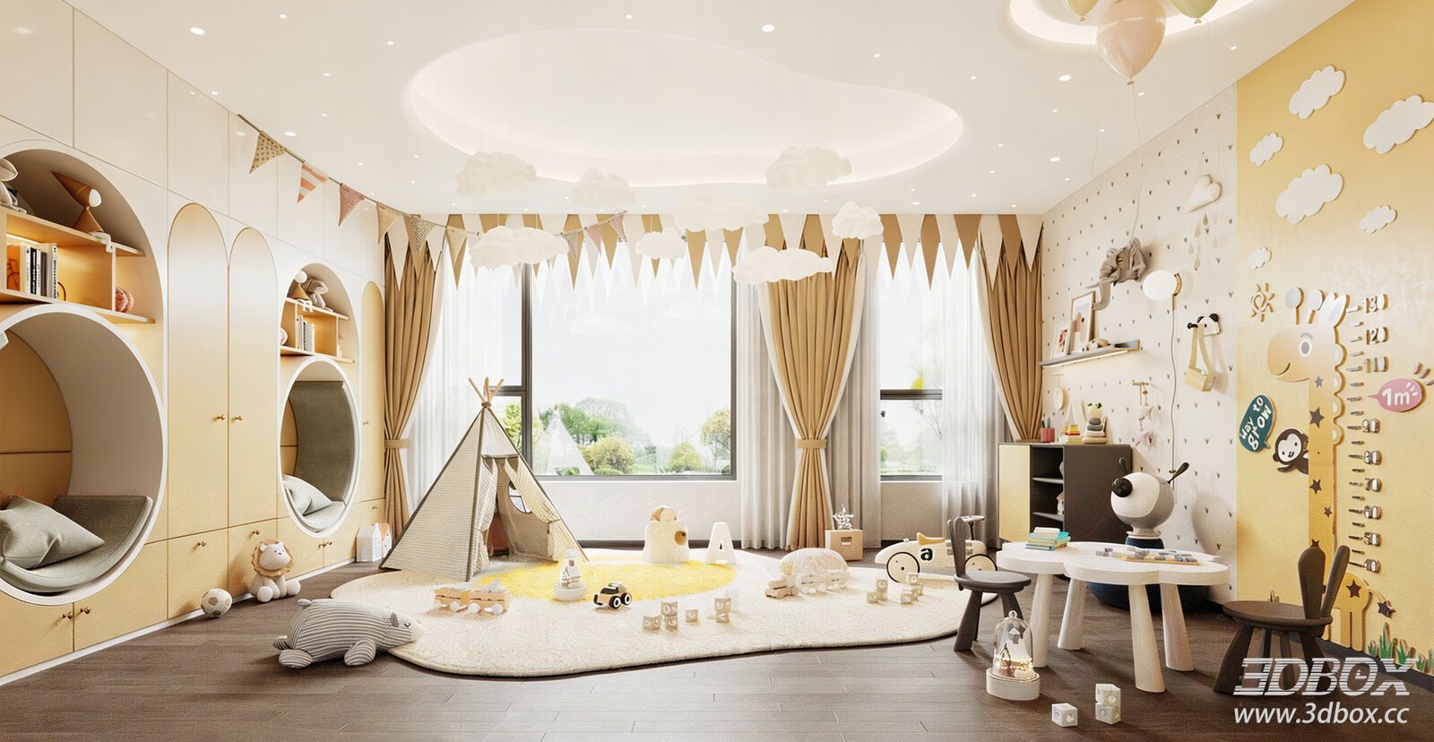 Modern Children Playroom Interior Scene 3D model - front view