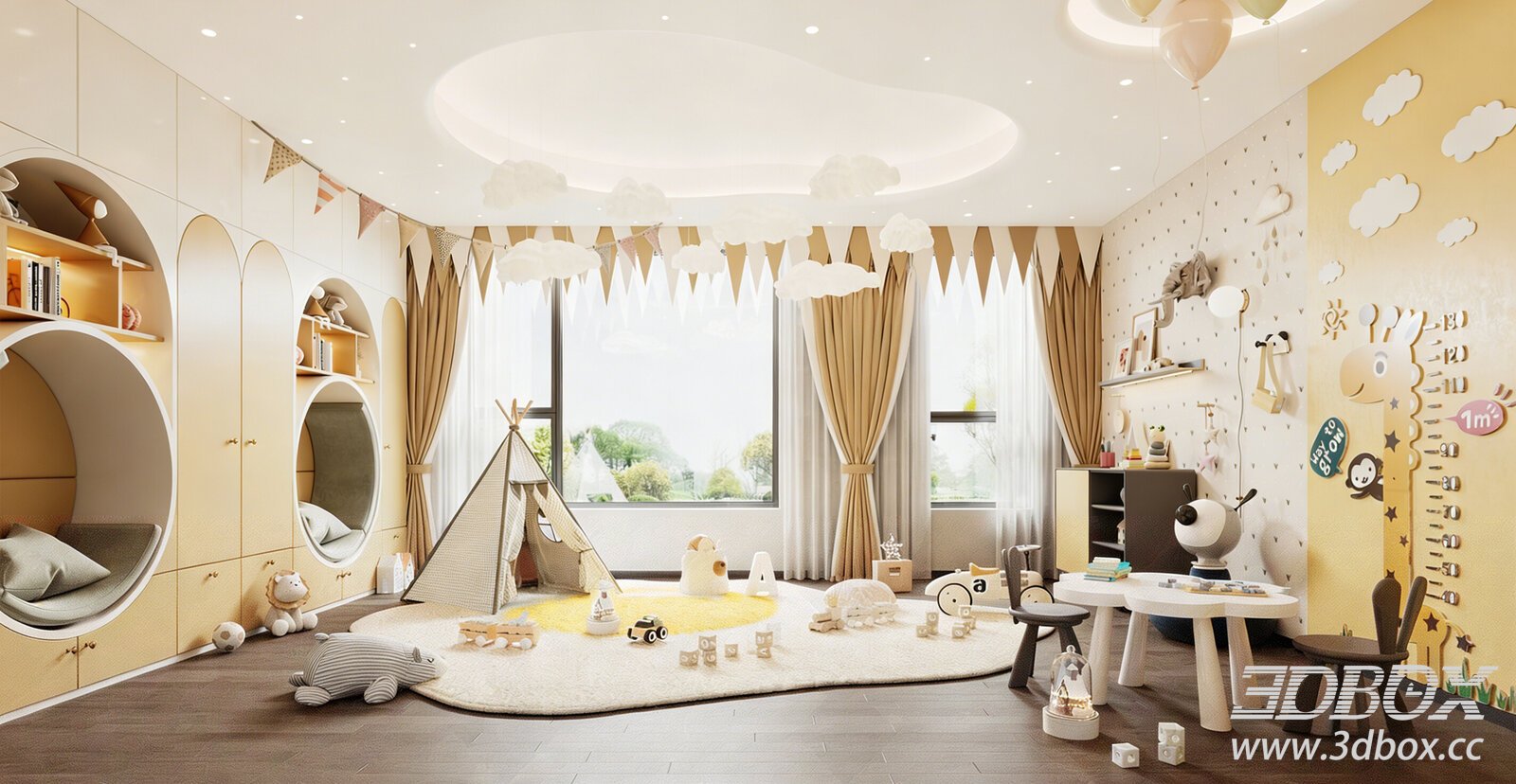 Modern Children Playroom Interior Scene 3D model - thumbnail 1
