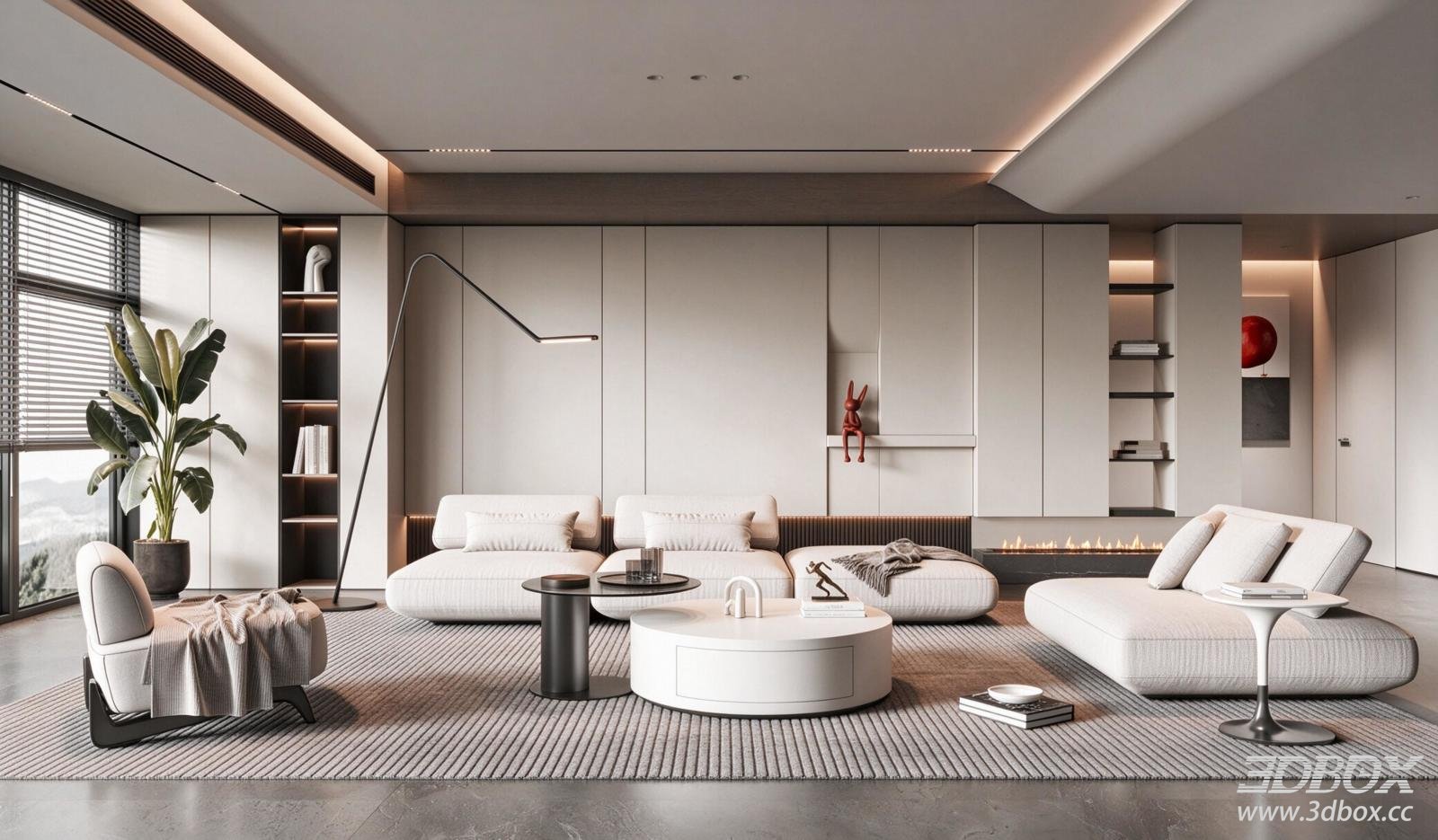 Modern Luxury Minimalist Living Room With Sofa And Coffee Table 3D model - front view