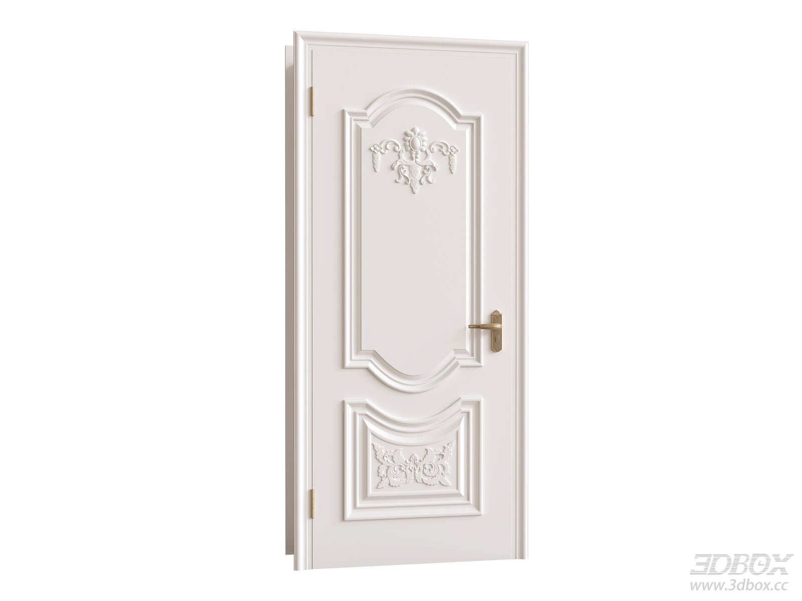 Classic European Style White Carved Interior Door 3D model - front view