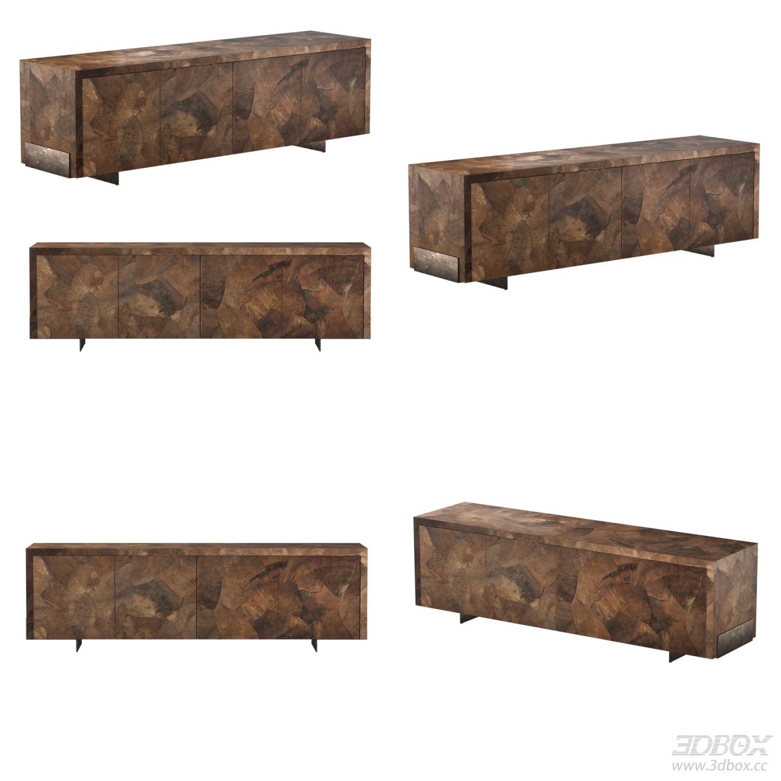 Burl Wood Sideboard with Metal Legs Modern Luxury Cabinet 3D model - front view