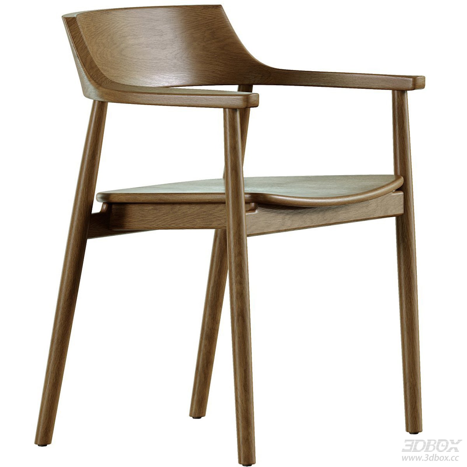 Modern Wooden Armrest Dining Chair Scandinavian Style 3D model - front view