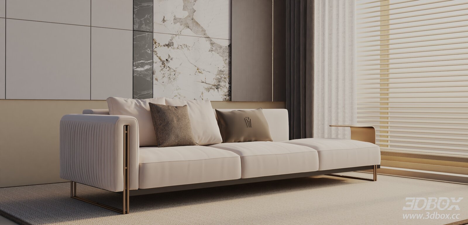 Modern Luxury Fabric Sofa Set with Metal Frame 3D model - front view