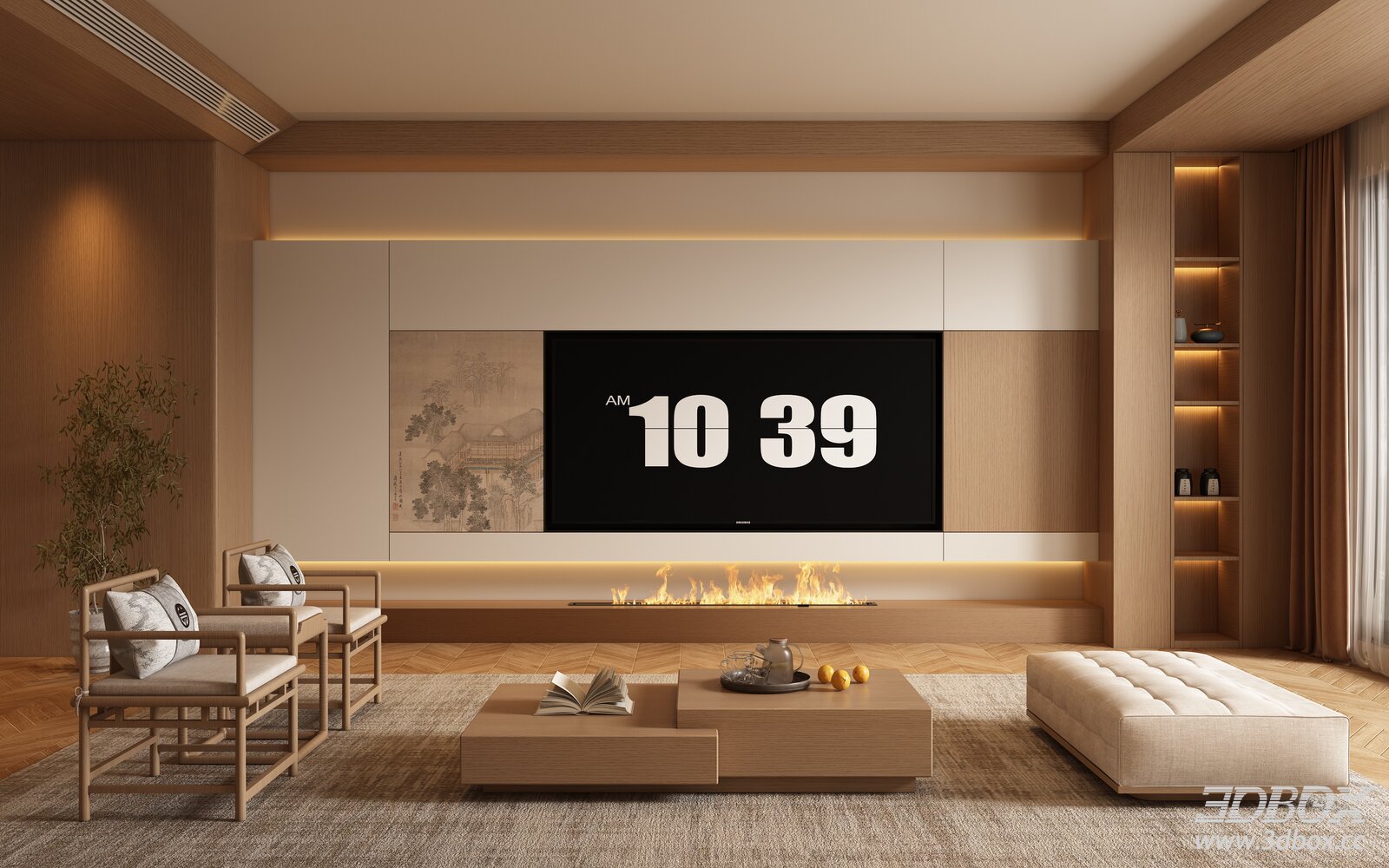 New Chinese Style Modern Living Room Interior Scene 3D model - front view