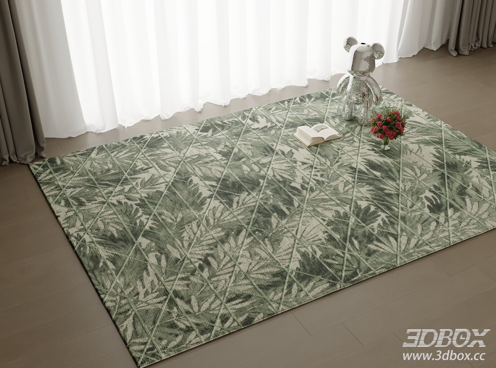 Modern Green Leaf Pattern Geometric Carpet 3D model - thumbnail 1