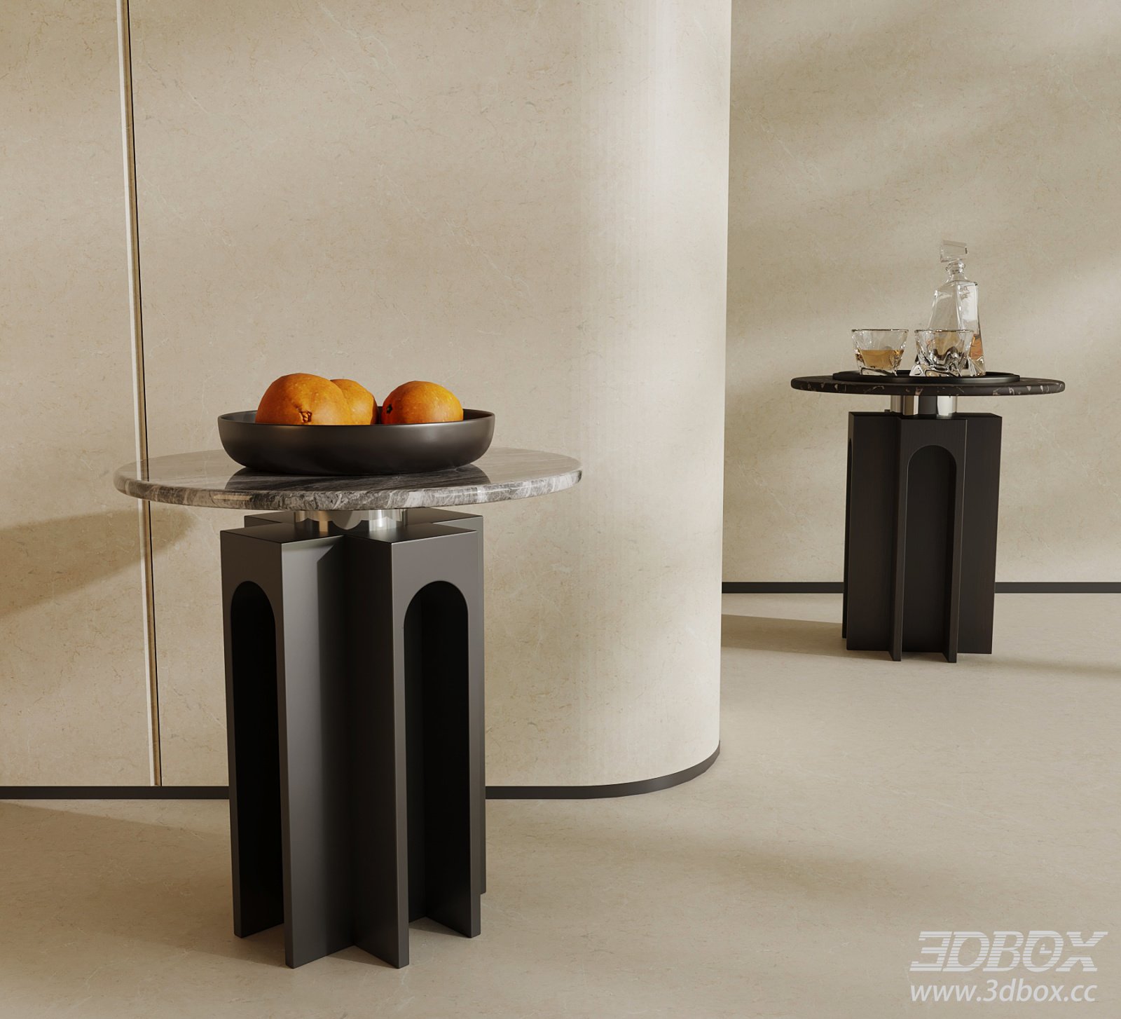 Modern Round Marble Top Side Table 3D model - thumbnail 1