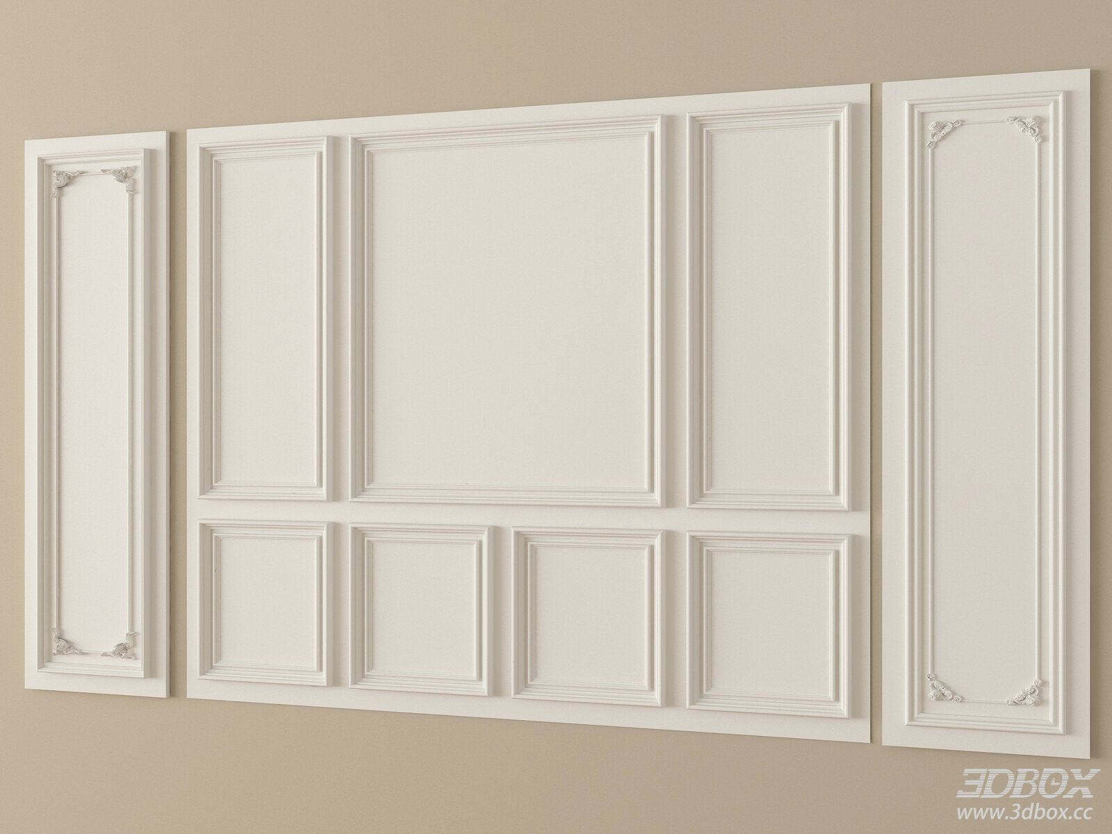 French Style Decorative Wall Plaster Molding Panels 3D model - front view