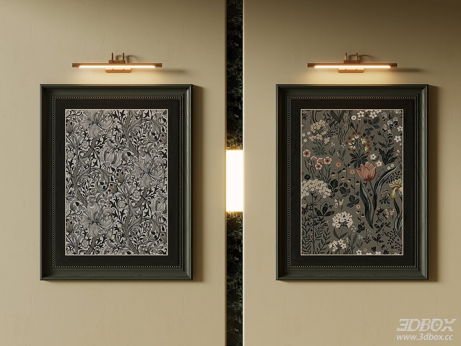 Vintage French Style Floral Framed Wall Art Set 3D model - front view