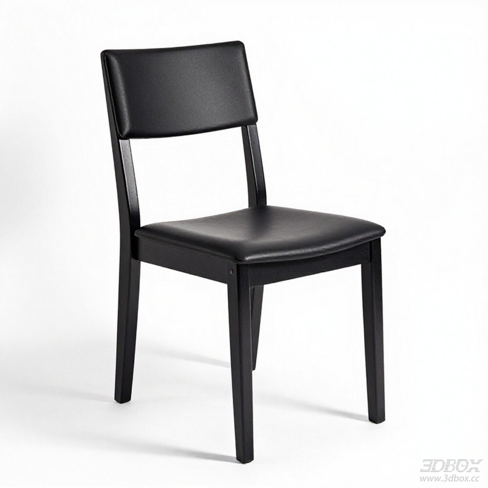 Modern Black Leather Upholstered Wooden Dining Chair 3D model - front view