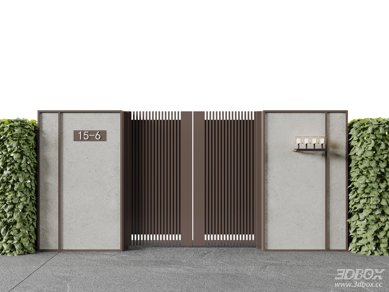 Modern Villa Entrance Gate Exterior Fence 3D model - front view