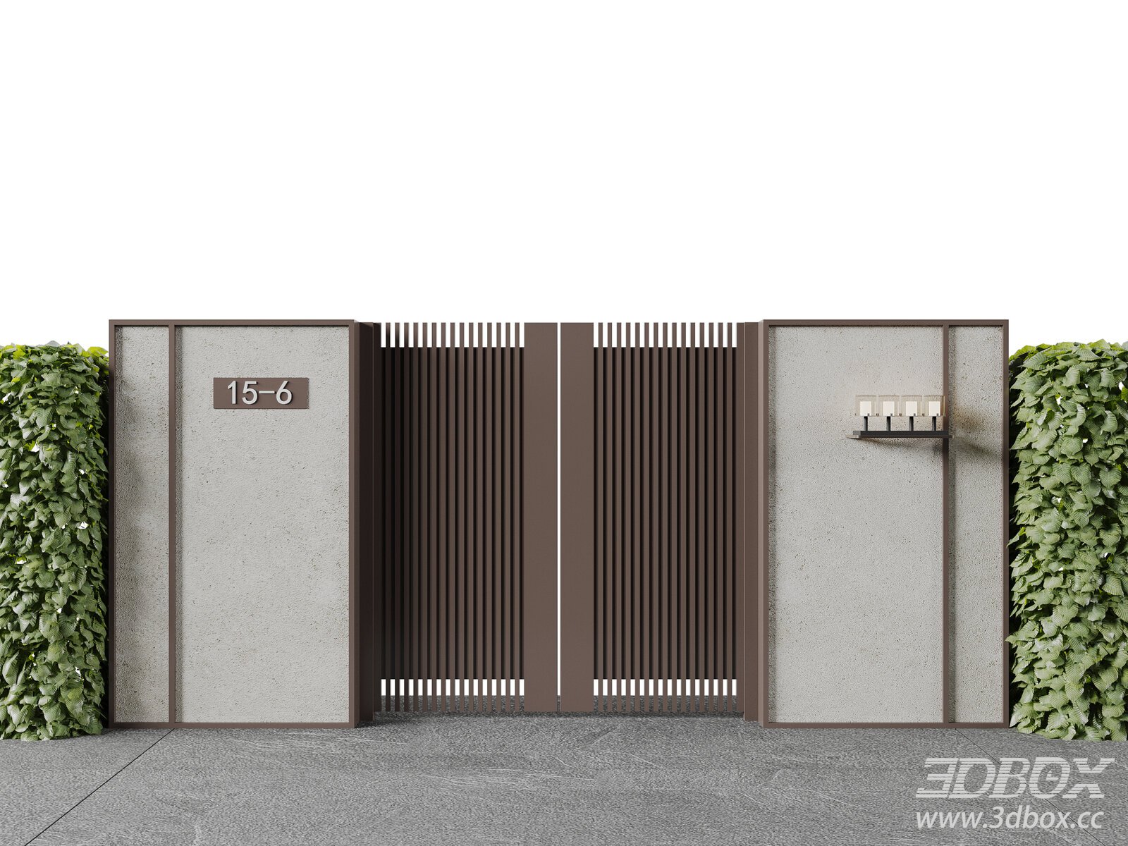 Modern Villa Entrance Gate Exterior Fence 3D model - thumbnail 1