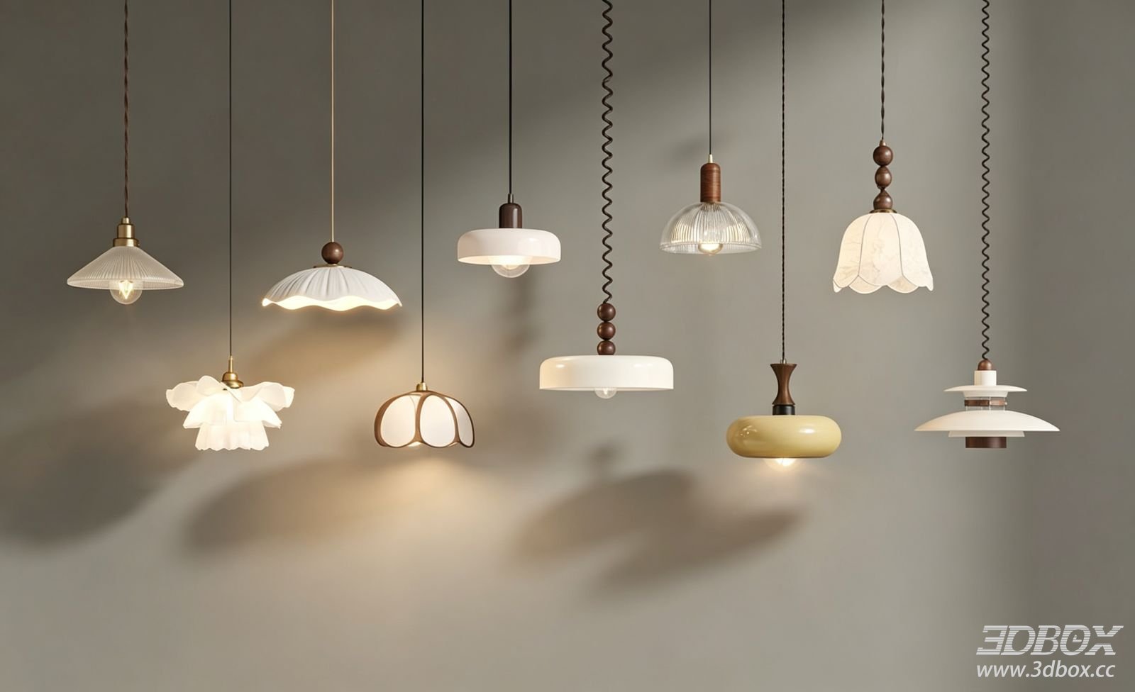 Modern Art Style Pendant Ceiling Lamp Set 3D model - front view