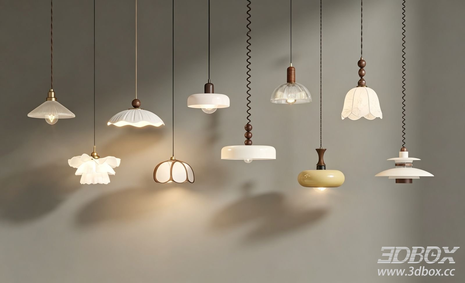 Modern Art Style Pendant Ceiling Lamp Set 3D model - thumbnail 1