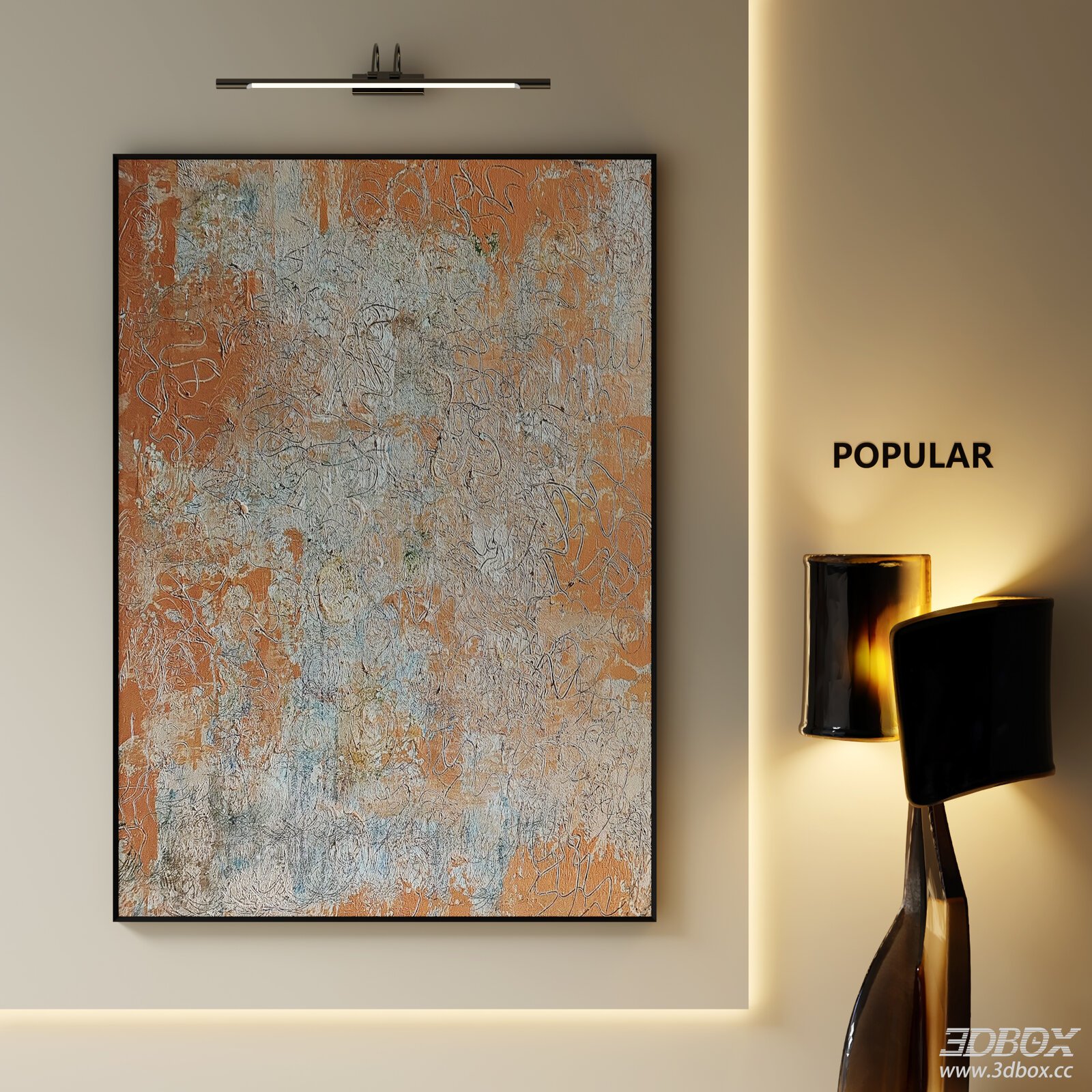 Wabi Sabi Abstract Textured Wall Art Decor Frame 3D model - front view