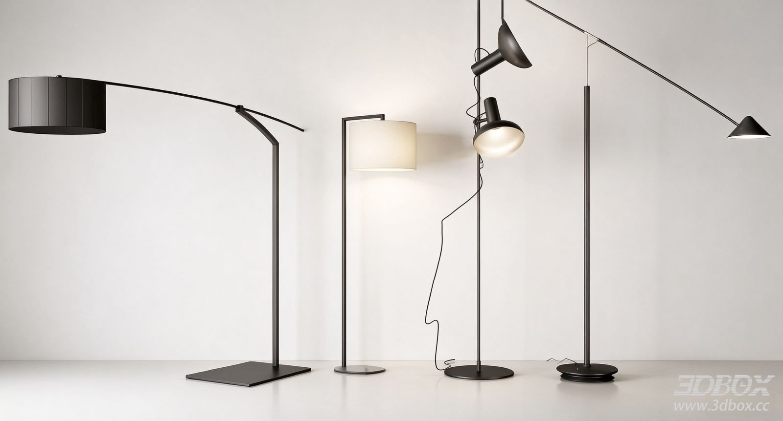 Modern Minimalist Black Metal Floor Lamp Set 3D model - front view