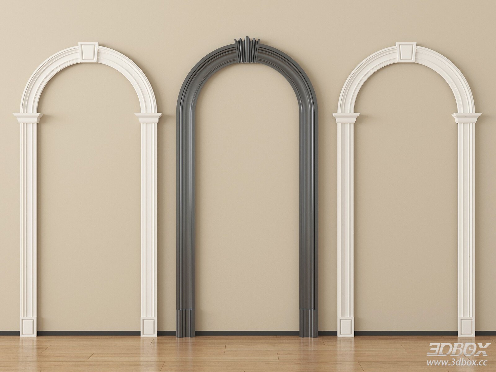 French Style Arched Doorway Molding Frames Set 3D model - front view