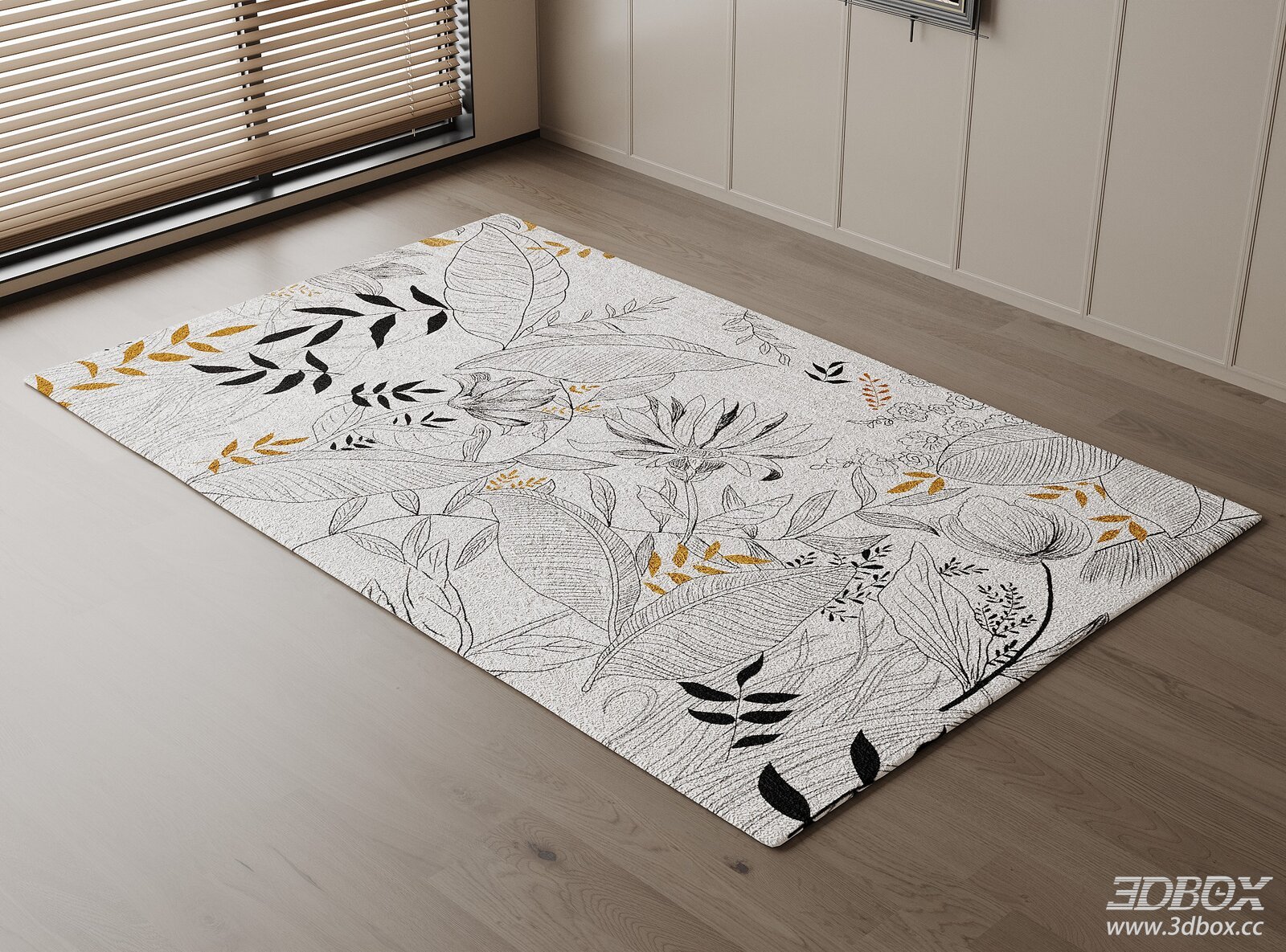 Floral Leaf Pattern Plush Fabric Carpet for Living Room 3D model - front view