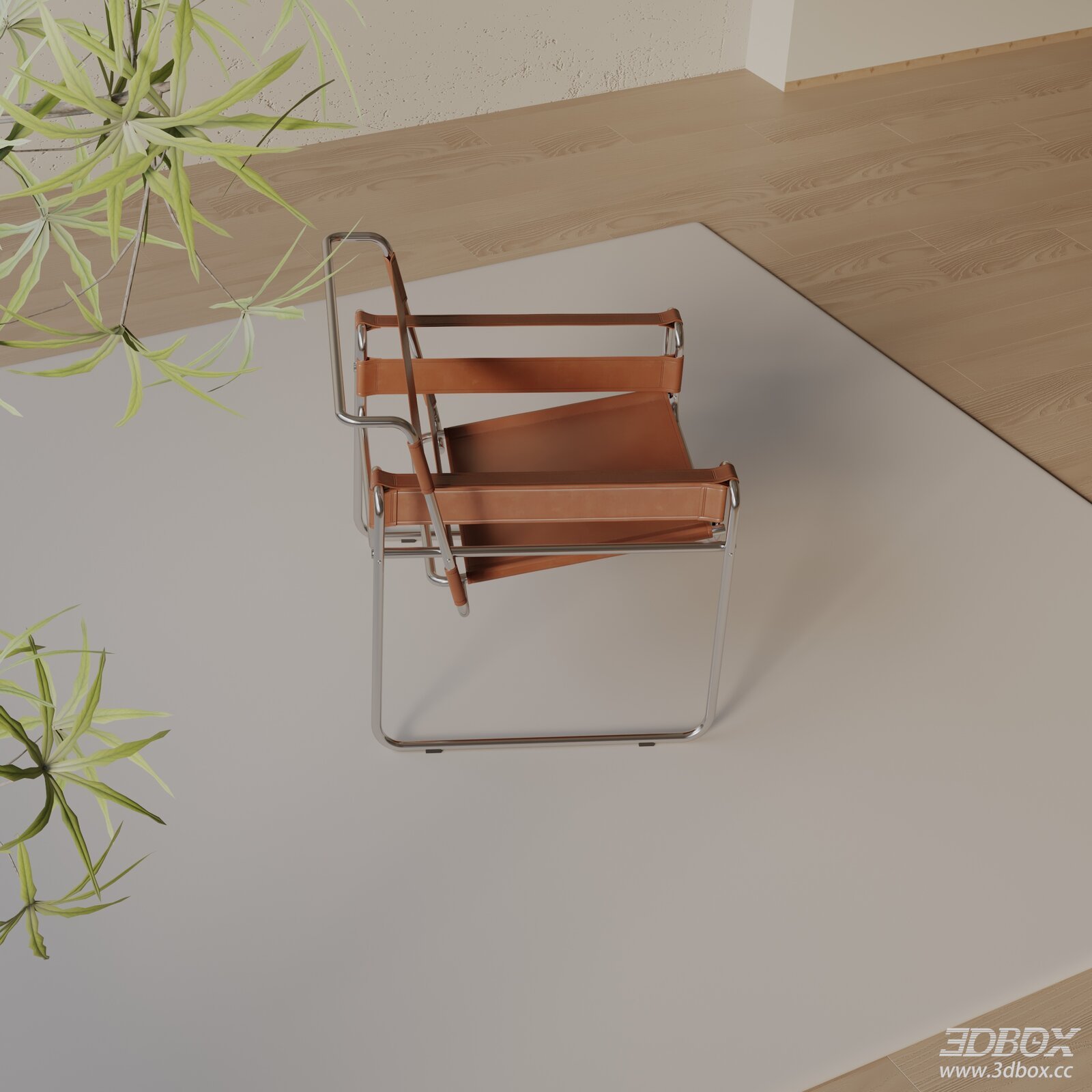 Modern Leather Metal Frame Armchair 3D model - front view