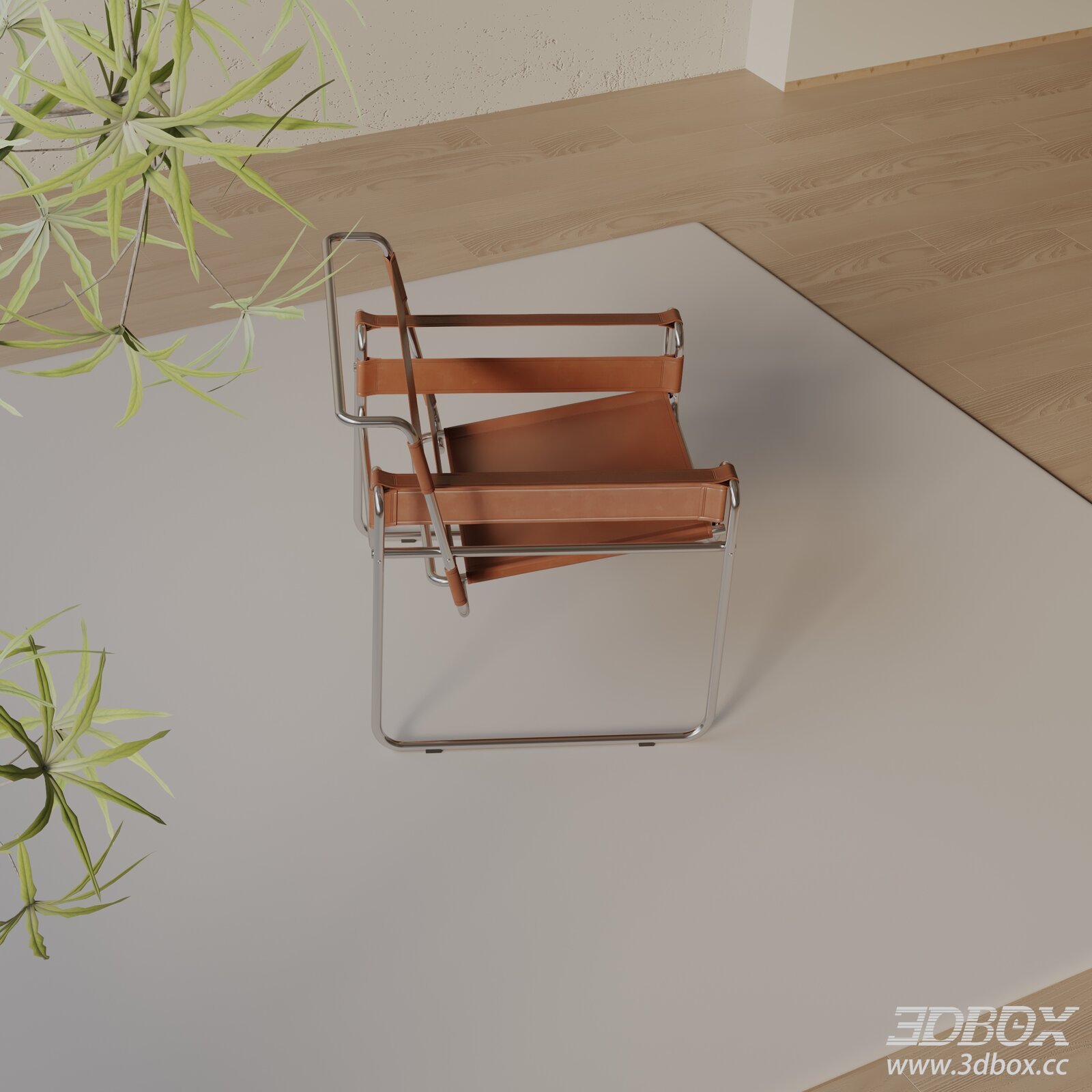 Modern Leather Metal Frame Armchair 3D model - thumbnail 1