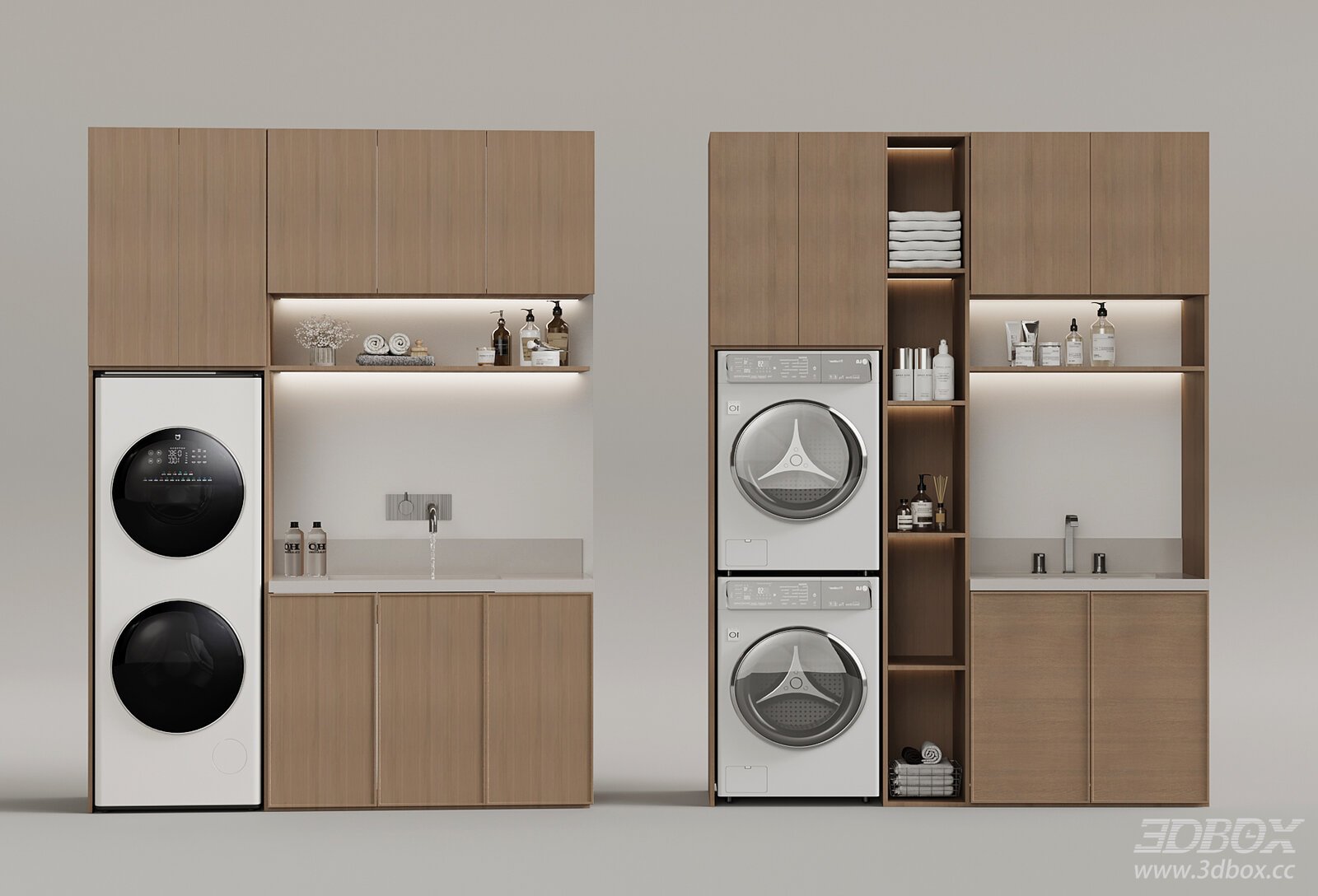 Modern Wooden Washing Machine Laundry Cabinet Set 3D model - front view