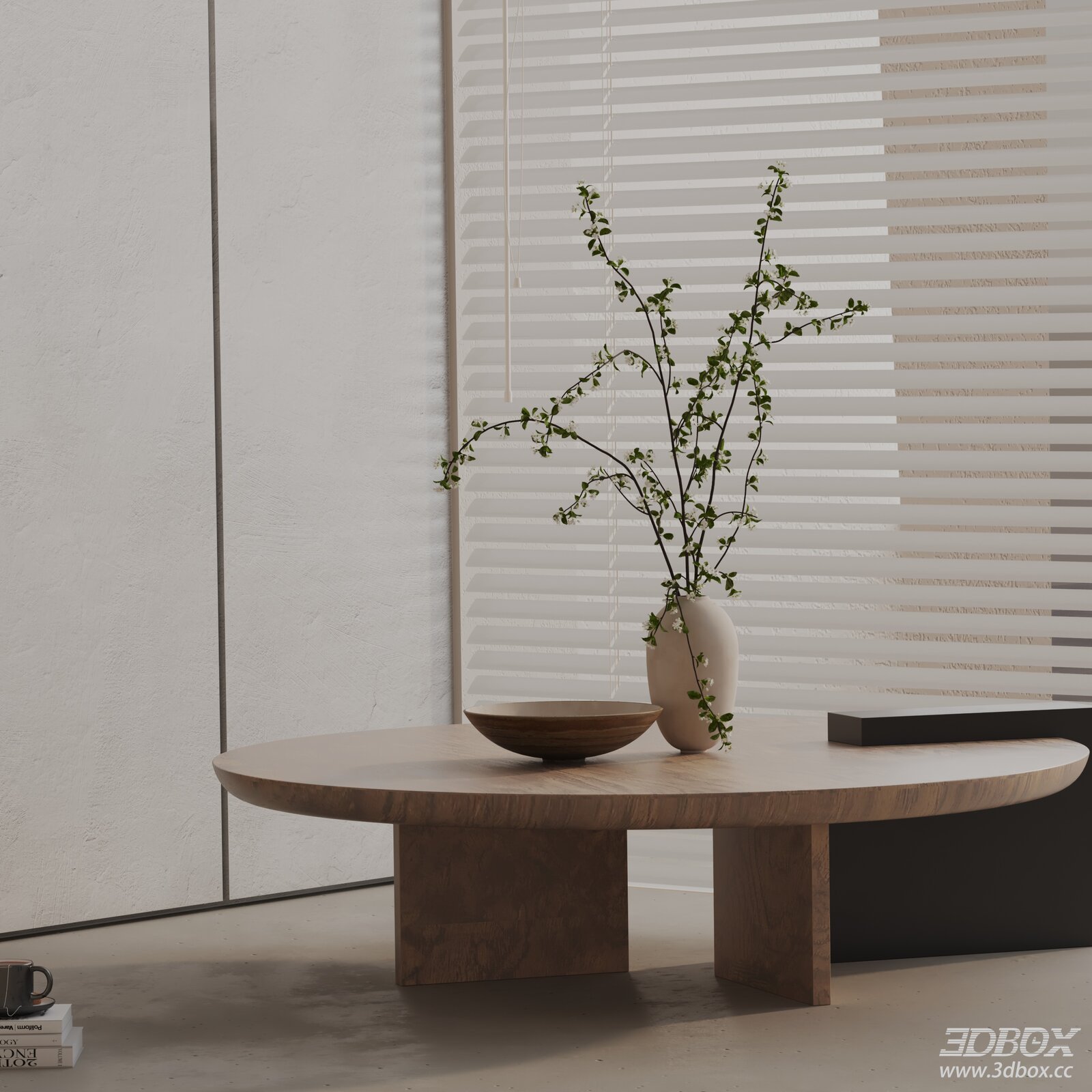 Modern Wooden Oval Coffee Table 3D model - front view