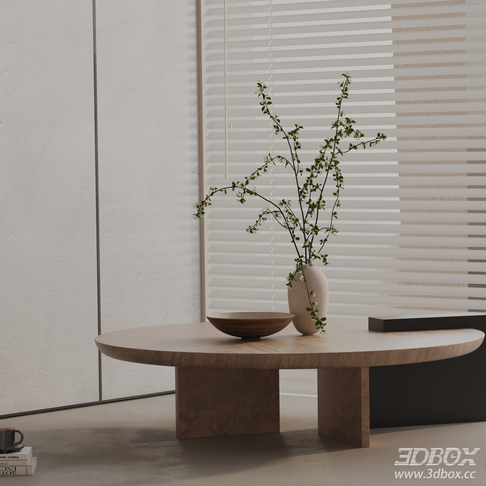Modern Wooden Oval Coffee Table 3D model - thumbnail 1