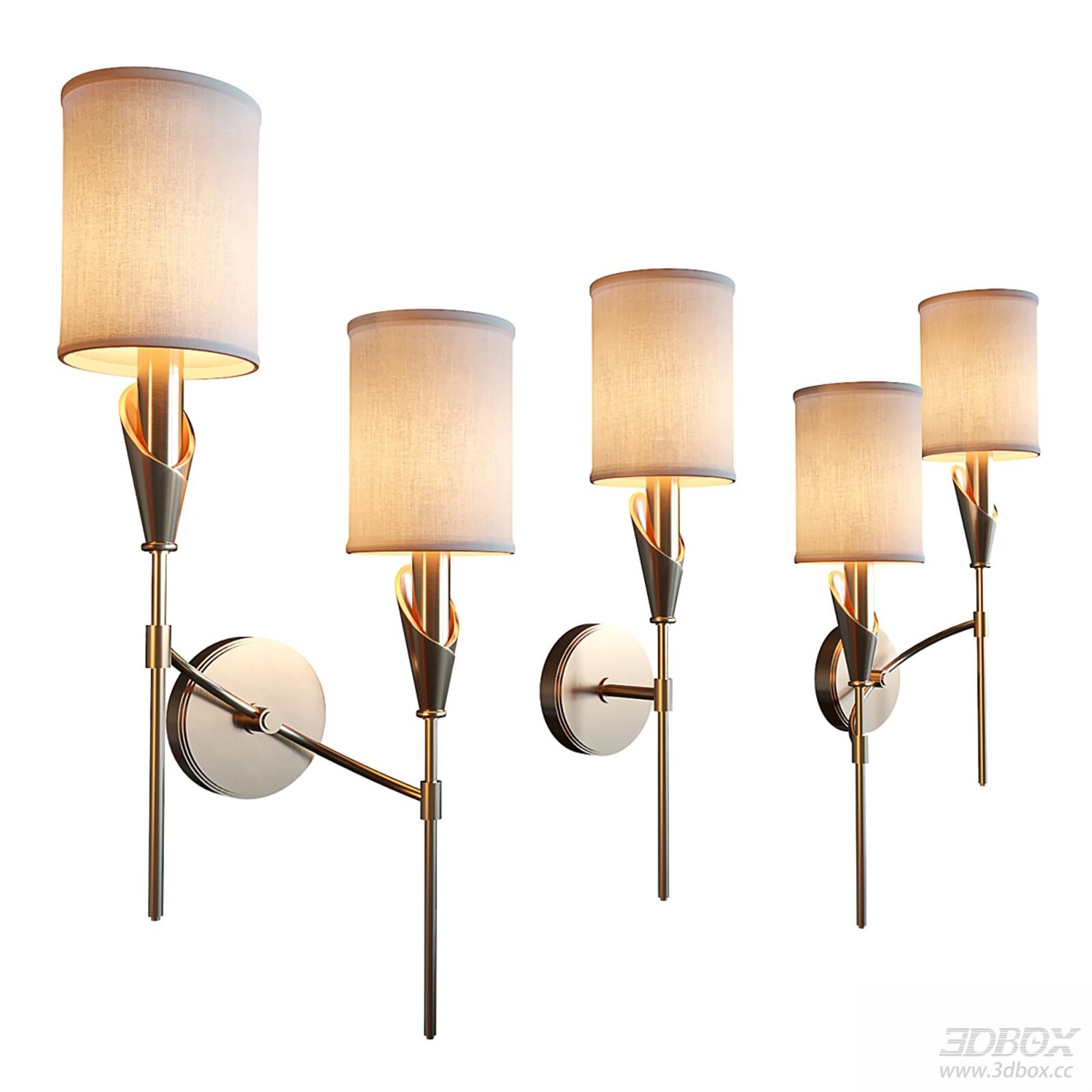 Modern Luxury Brass Wall Lamp with Fabric Shade 3D model - front view