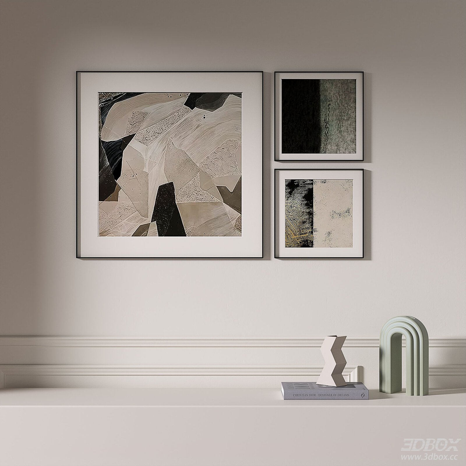 Modern Wabi Sabi Abstract Framed Wall Art Set 3D model - front view