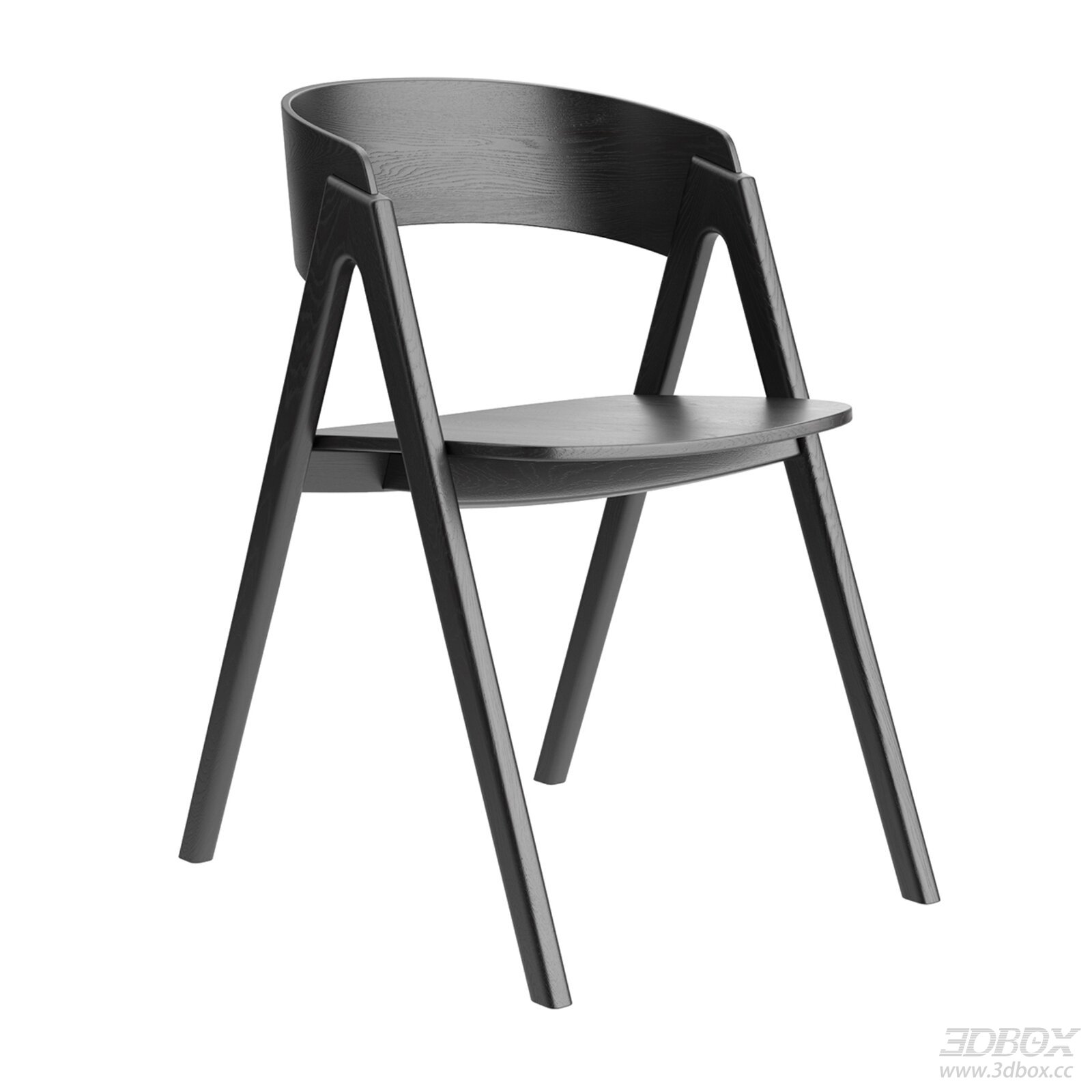 Minimalist Nordic Black Wooden Dining Armchair 3D model - front view