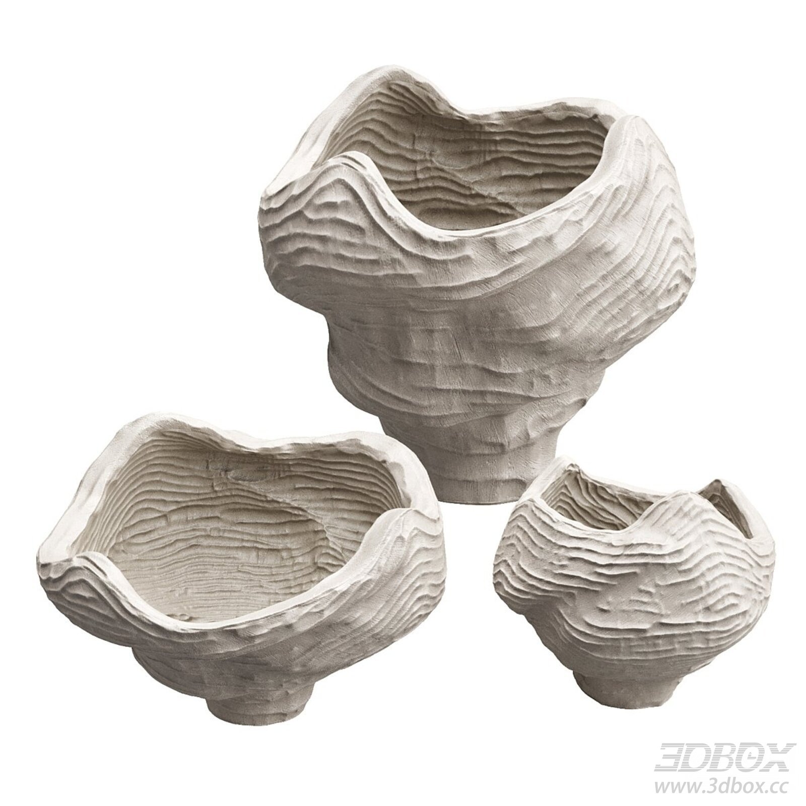 Textured Wabi Sabi Ceramic Vase Set Decor 3D model - thumbnail 1