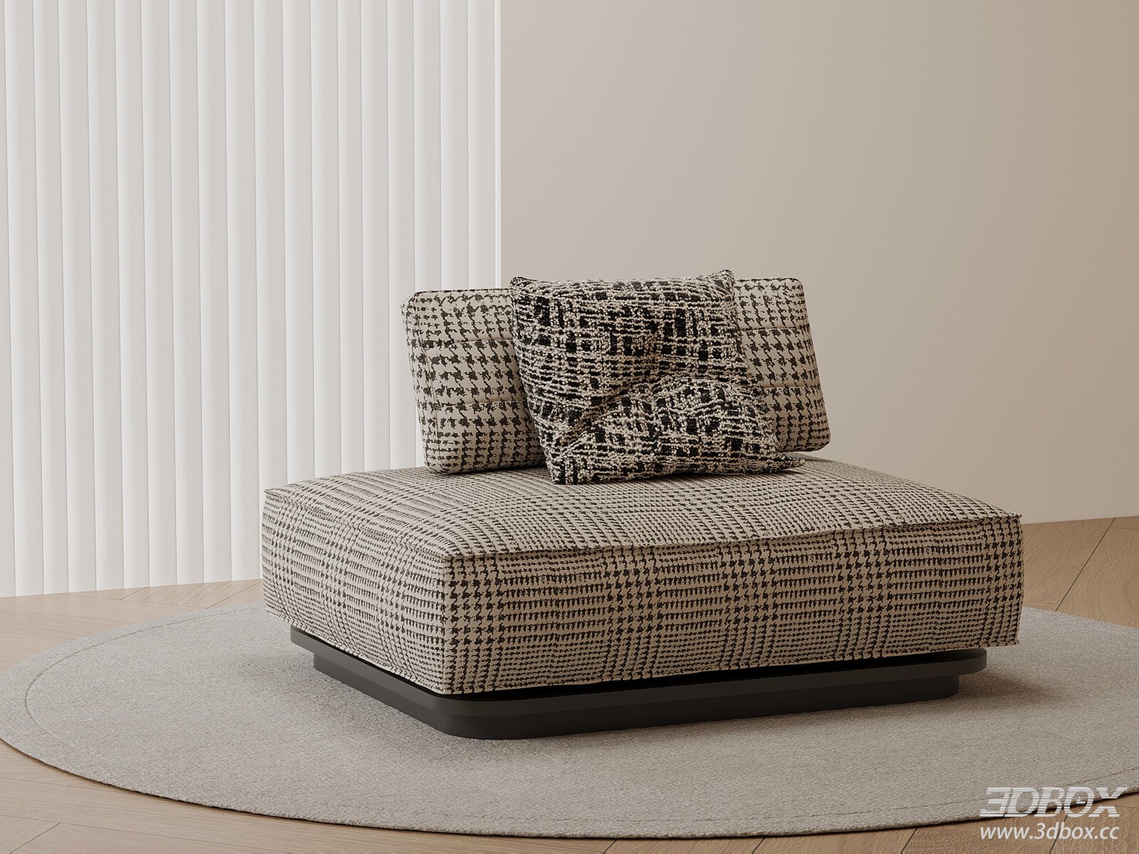 Modern Houndstooth Fabric Soft Seating Ottoman 3D model - front view