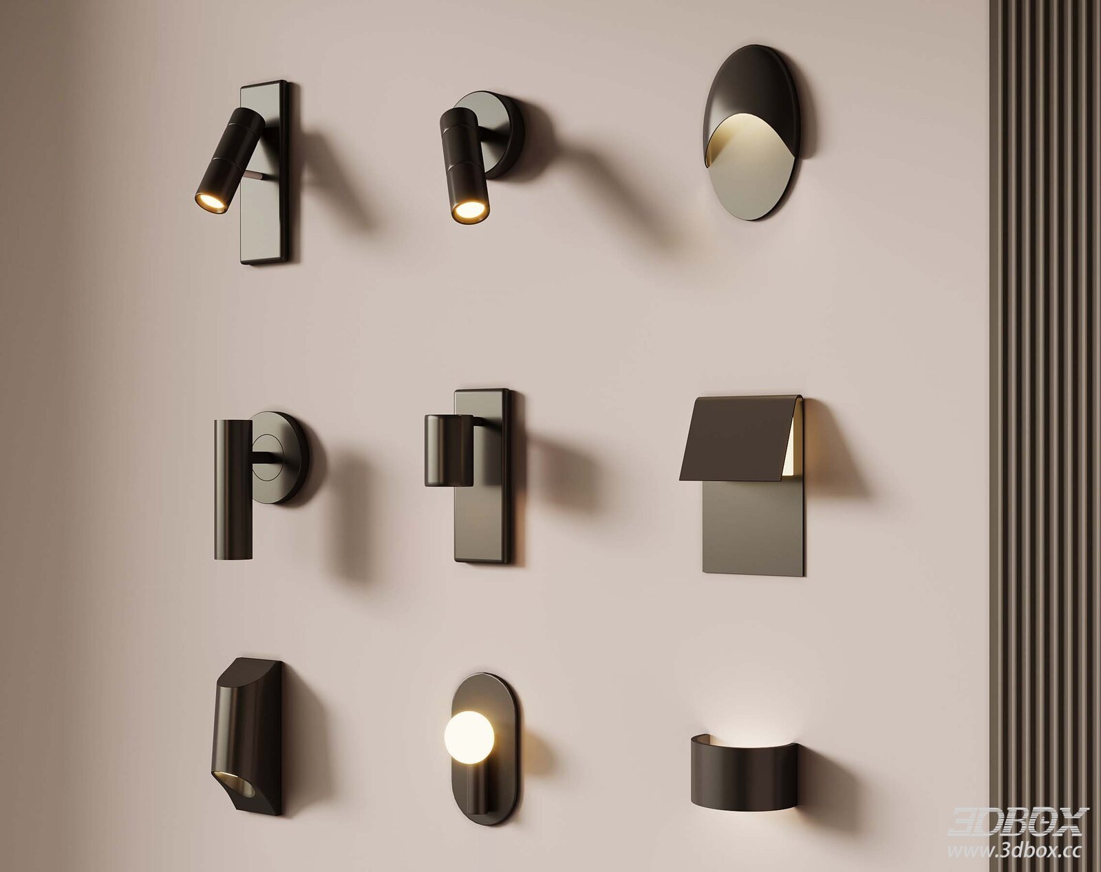 Modern Minimalist Wall Sconce Set, Bedside Reading Wall Lamp 3D model - front view