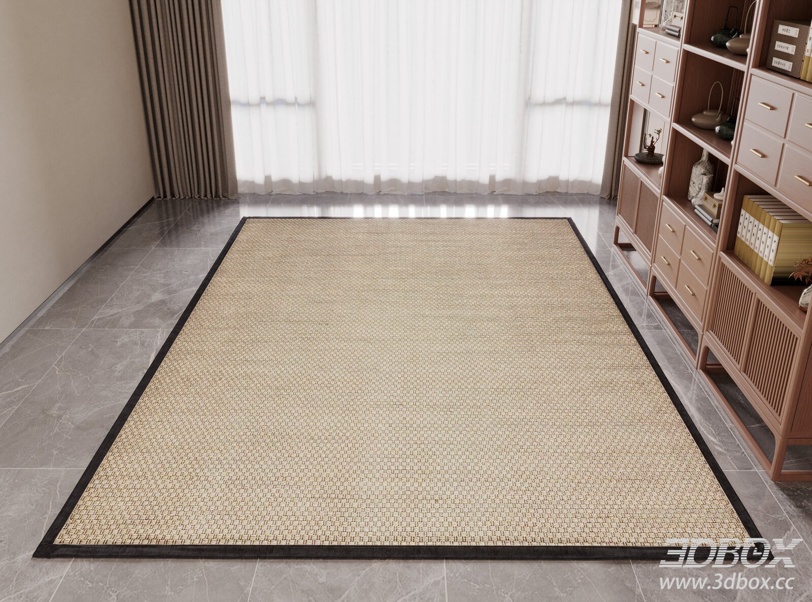 Modern Linen Woven Carpet with Black Border 3D model - thumbnail 1