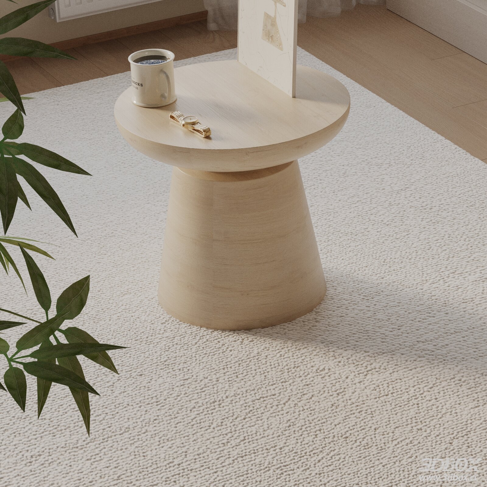 Modern Light Wood Round Side Table Minimalist Nightstand 3D model - front view