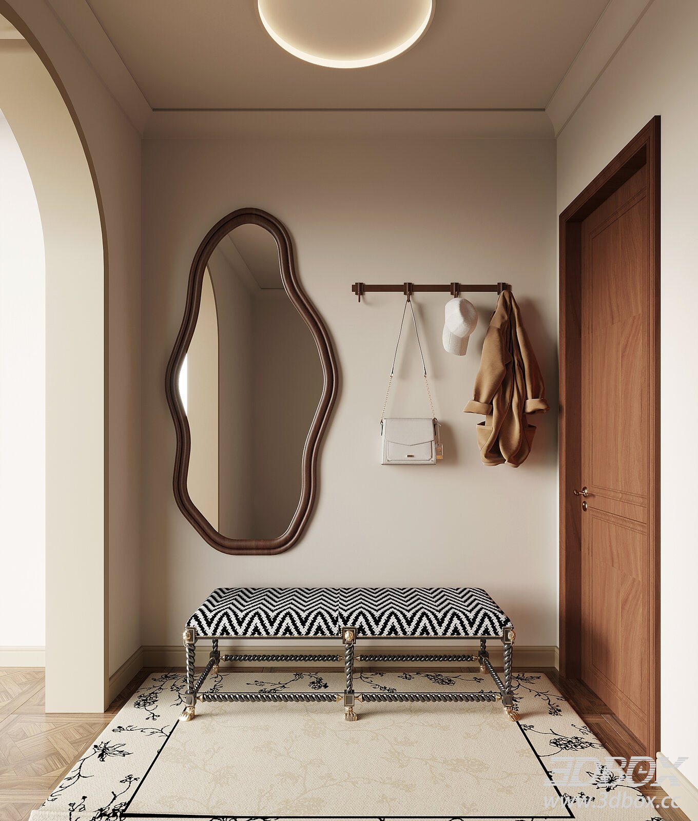 Mid Century Modern Entry Hallway Scene 3D model - thumbnail 1
