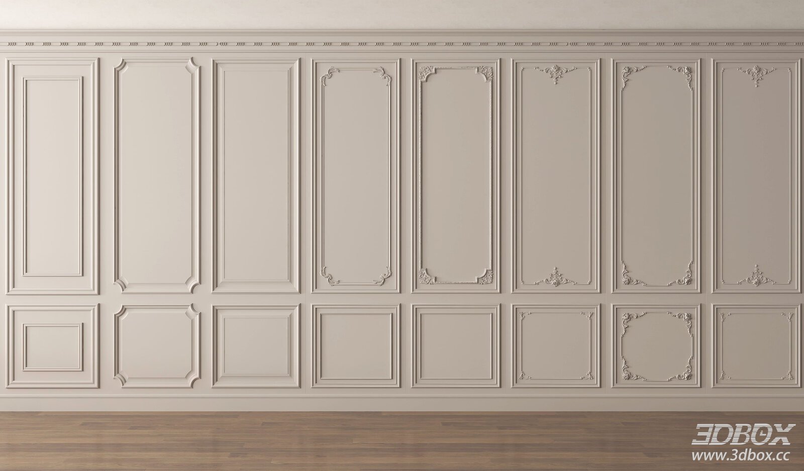 Classic Decorative Wall Panel Molding Plaster Set 3D model - front view