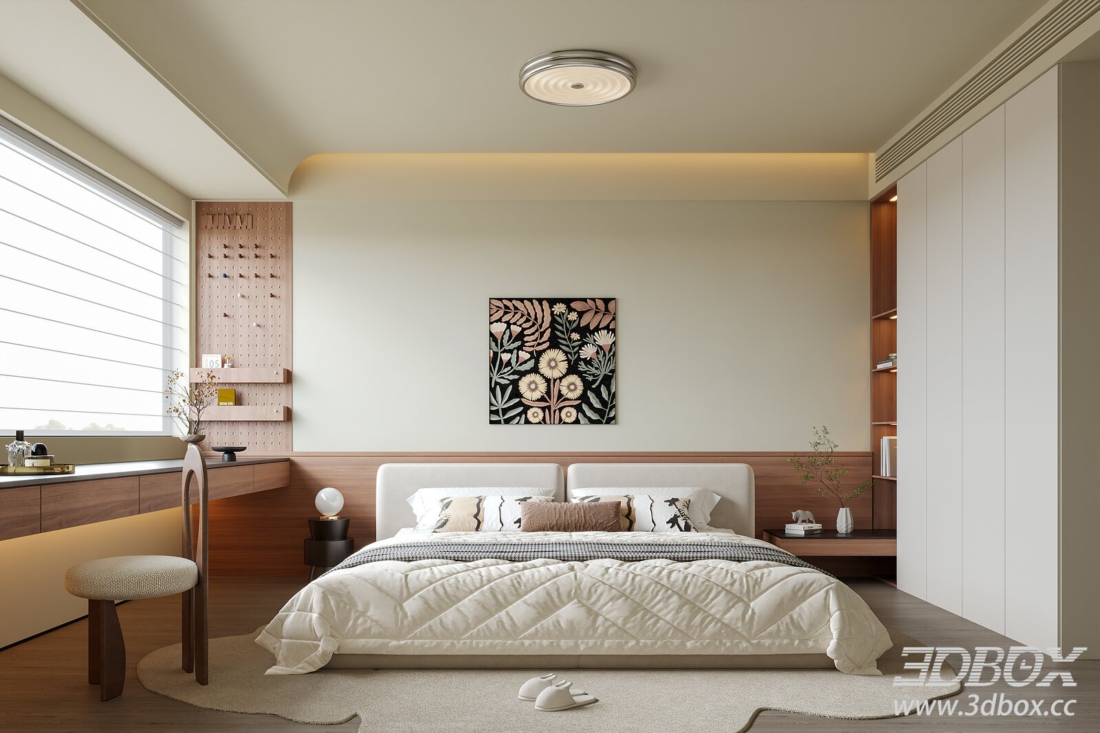 Mid-century Modern Bedroom Interior Scene 3D model - thumbnail 1