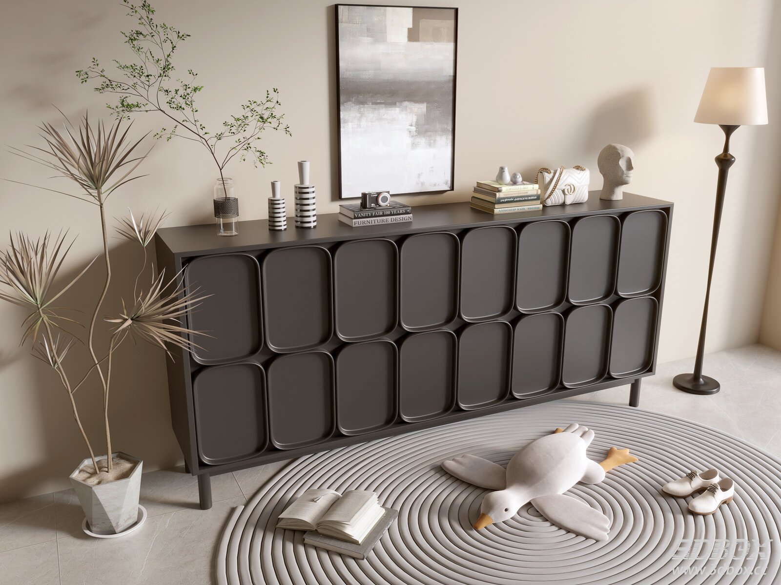 Modern Black Sideboard Minimalist Cabinet 3D model - front view