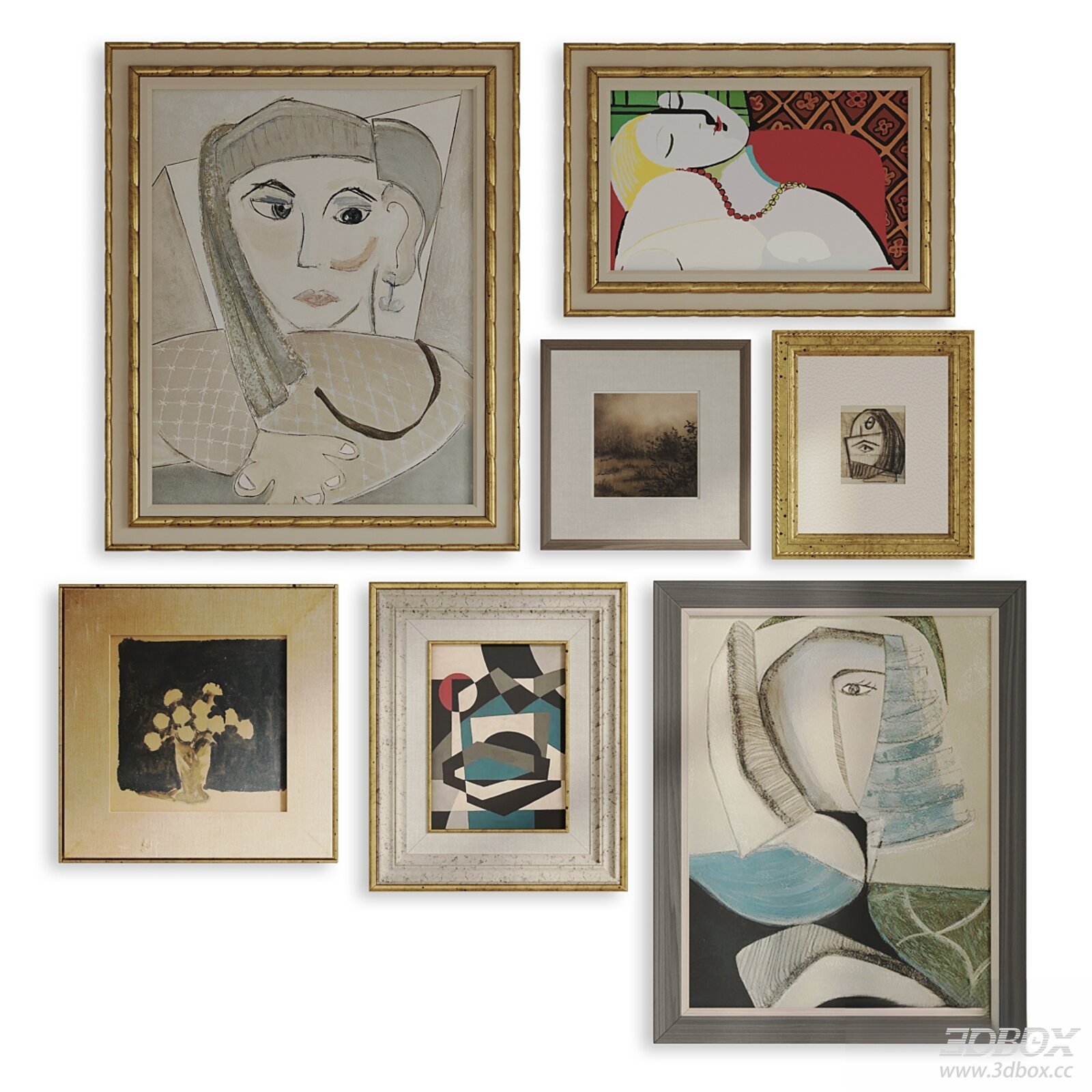 Picasso Style Abstract Decorative Frame Set Wall Art 3D model - front view