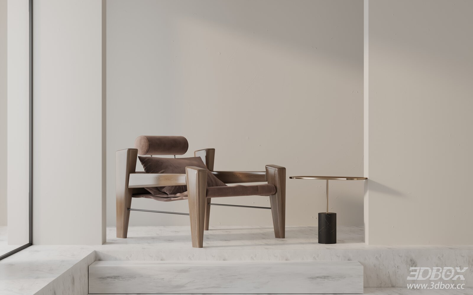 Modern Wooden Frame Velvet Upholstered Armchair 3D model - front view